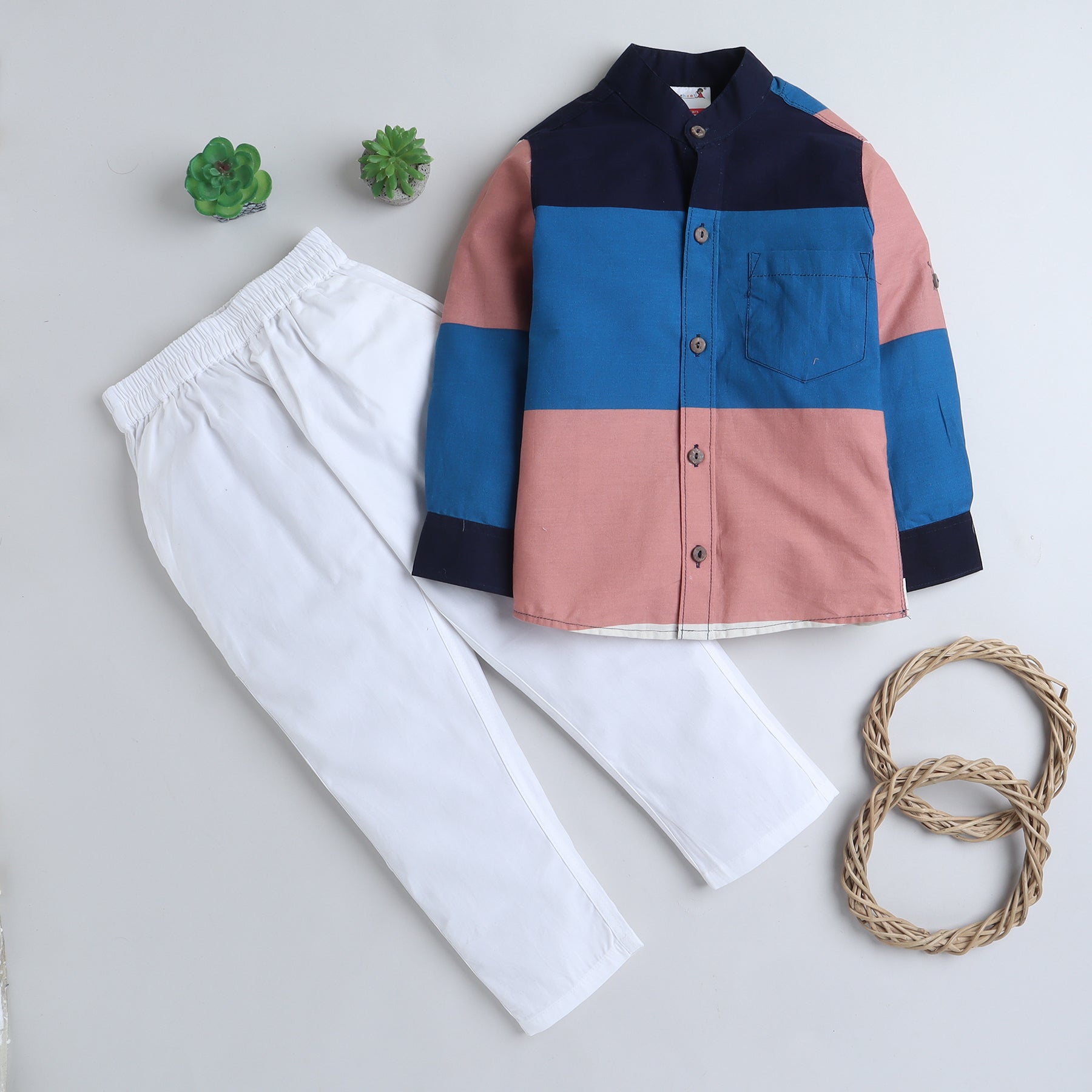 BAATCHEET Cotton Full Sleeves Printed Shirt and Pant Set - Blue