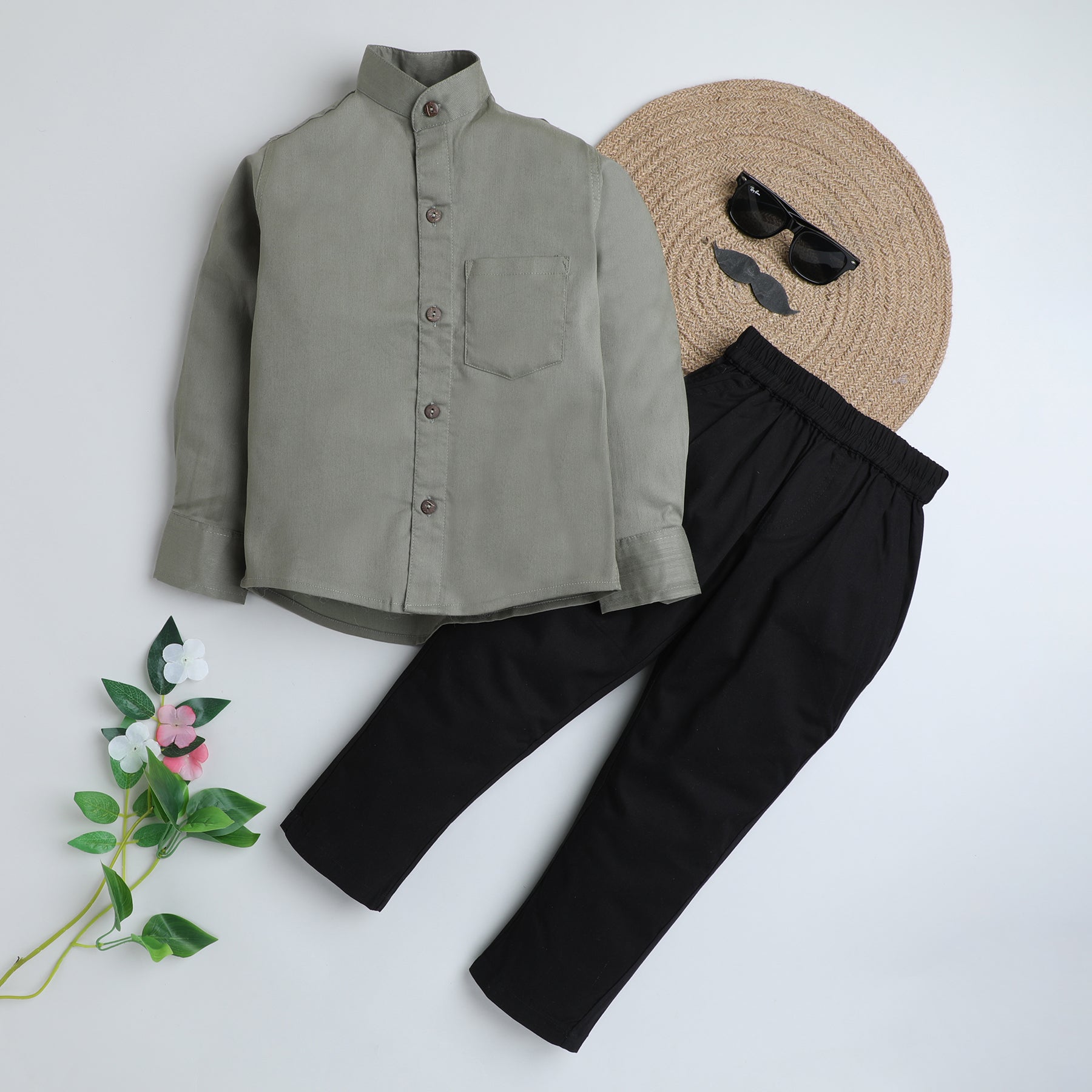 BAATCHEET Cotton Full Sleeves Corduroy Shirt With Pant- Green