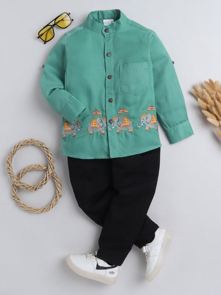 BAATCHEET COTTON FULL SLEEVES ELEPHANT EMBROIDERY SHIRT WITH PANT - BO –  Baatcheet