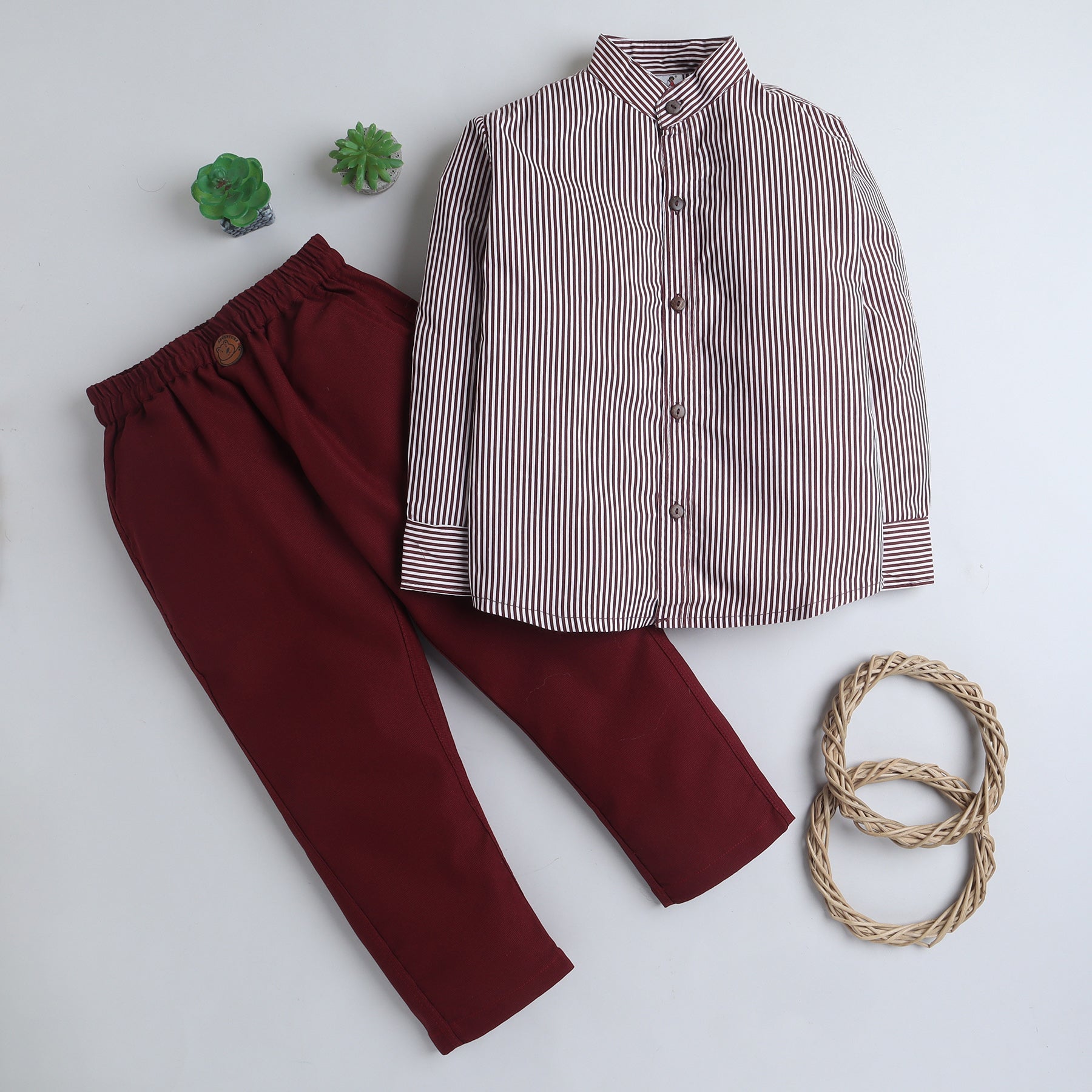 BAATCHEET Cotton Full Sleeves Lining Printed Shirt and Pant Set - Maroon