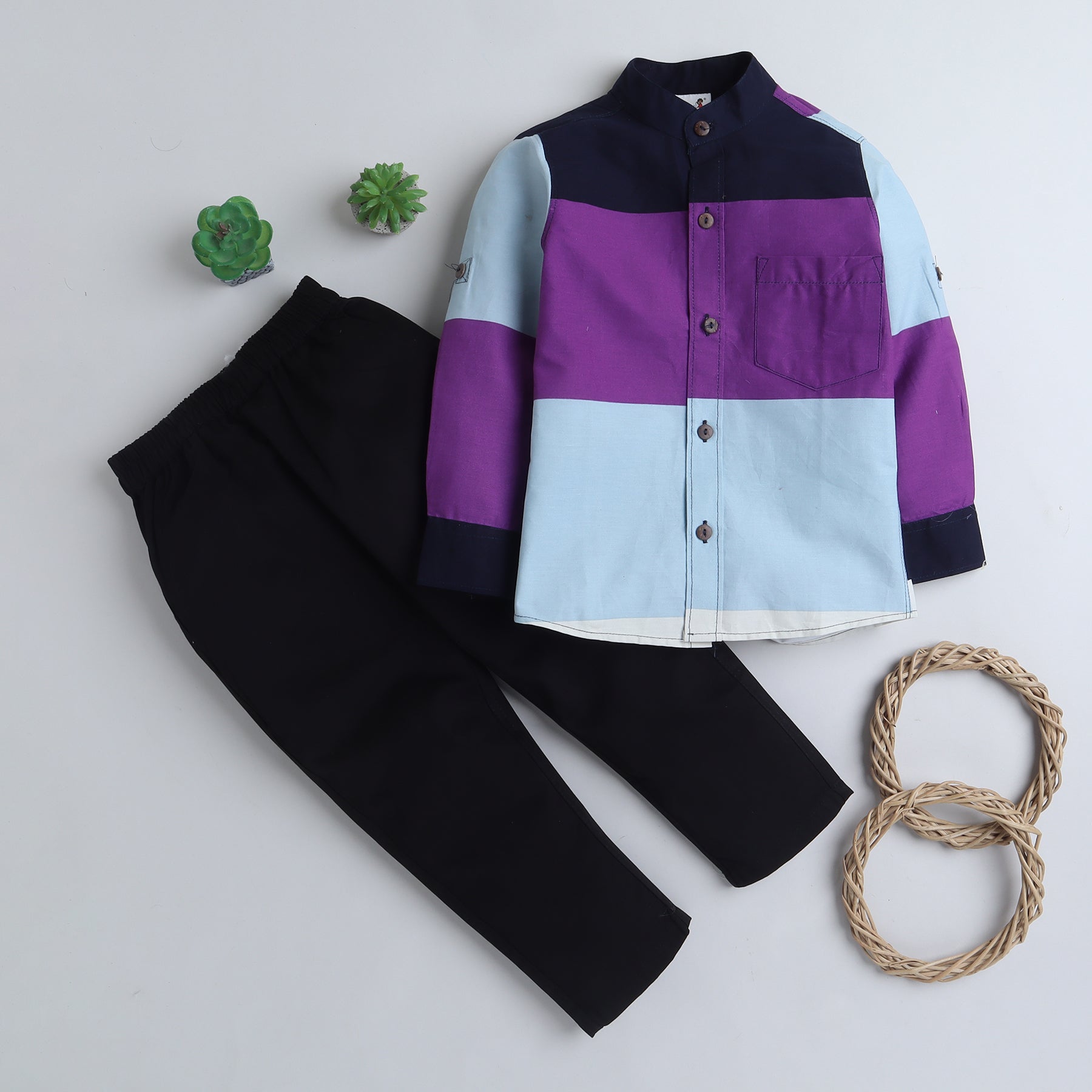BAATCHEET Cotton Full Sleeves Printed Shirt and Pant Set - Purple