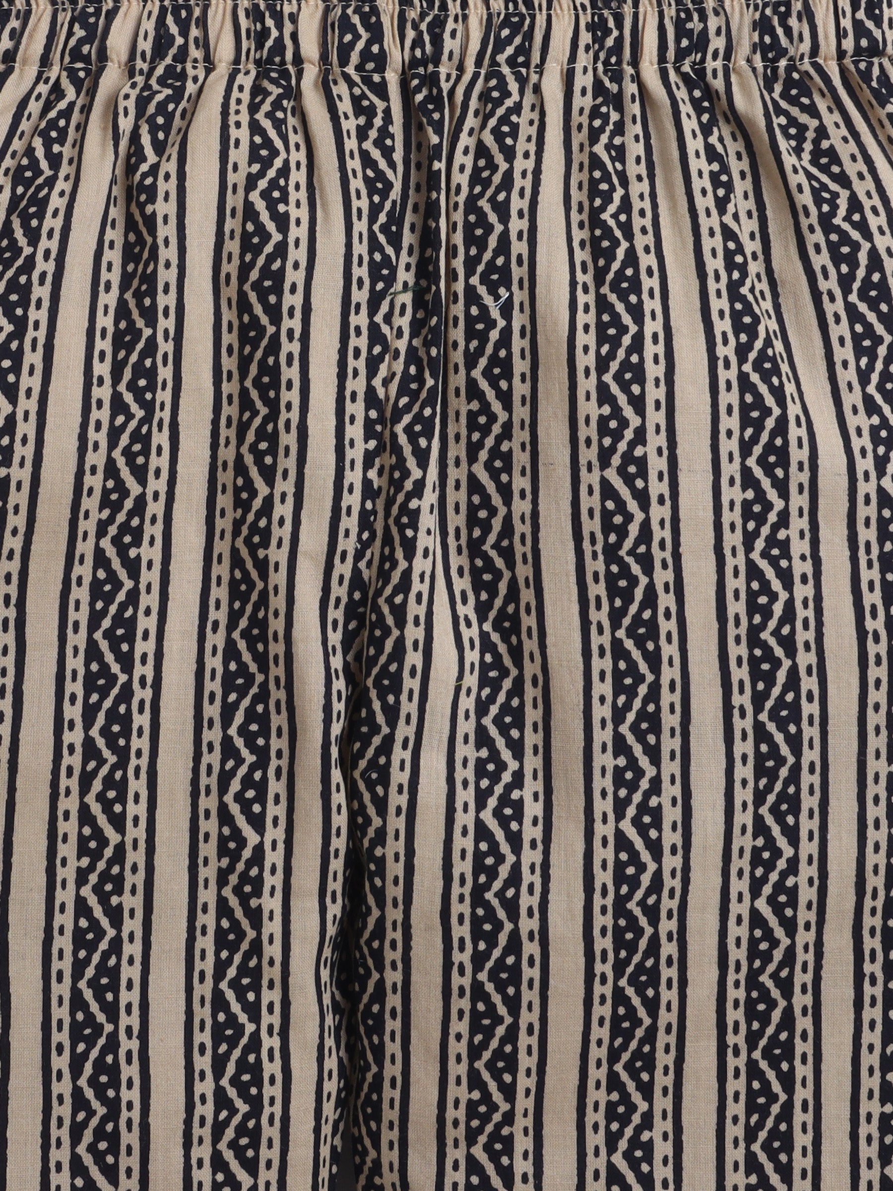 BAATCHEET Cotton Woven Three Fourth Sleeves Motif Printed Embellished Top and Pajama Set- Beige