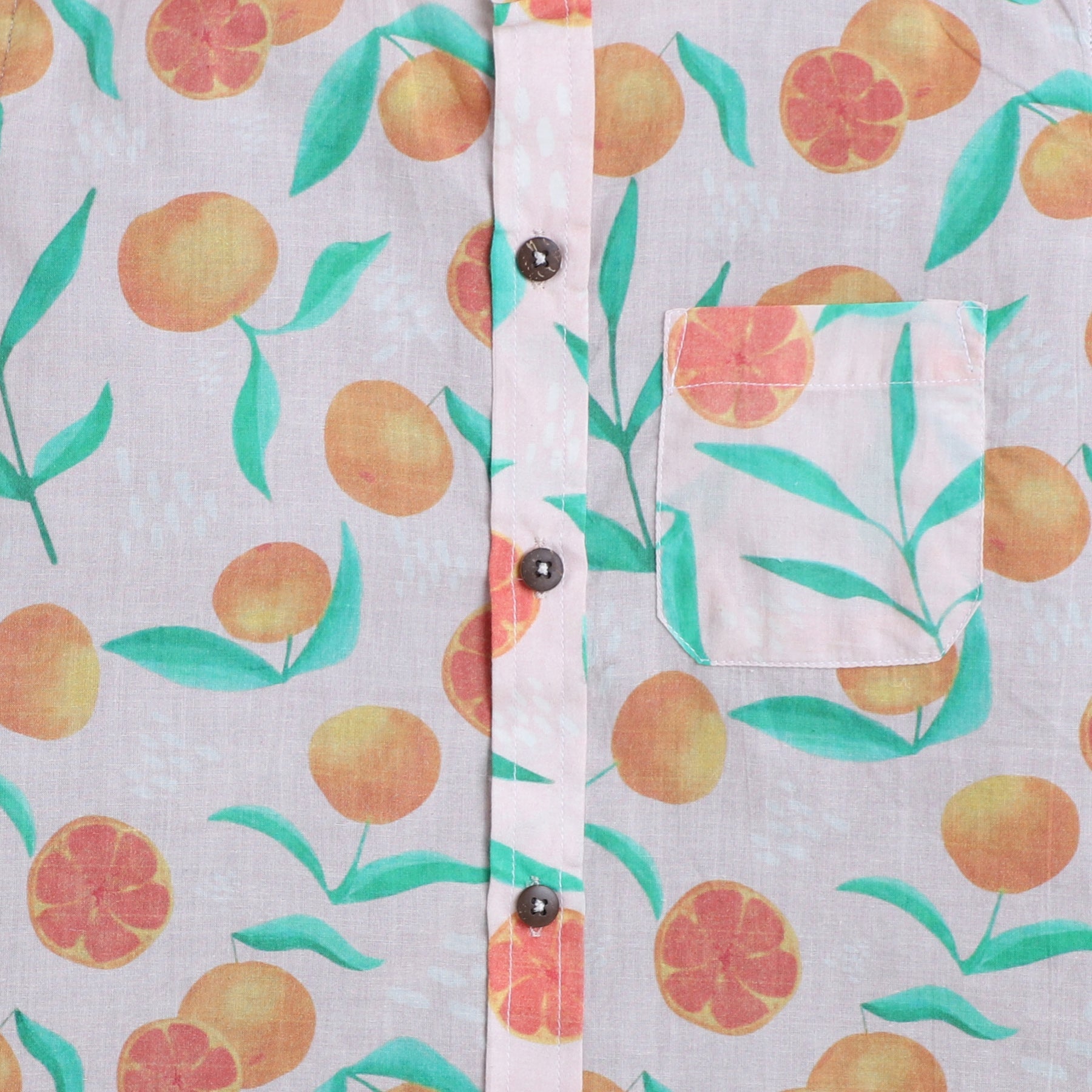 BAATCHEET Cotton Cambric Full Sleeves Orange Printed Shirt With Attached T-Shirt- Beige