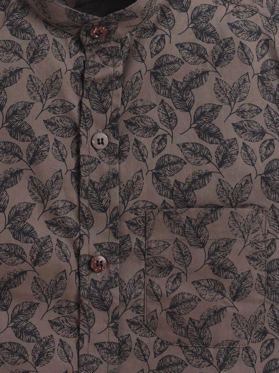 BAATCHEET Cottton Half Sleeves Leaf Printed Shirt- Brown