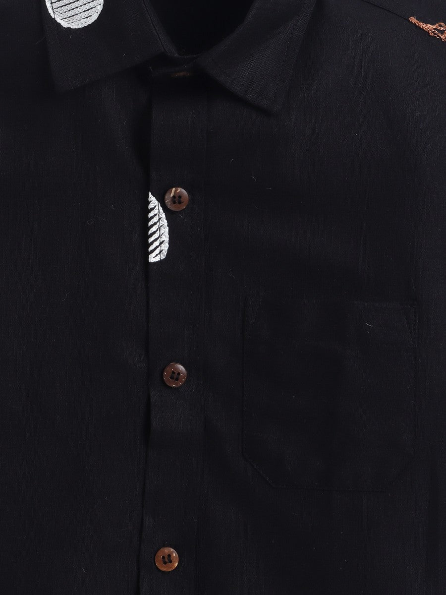 BAATCHEET Cottton Half Sleeves Embroided Shirt- Black