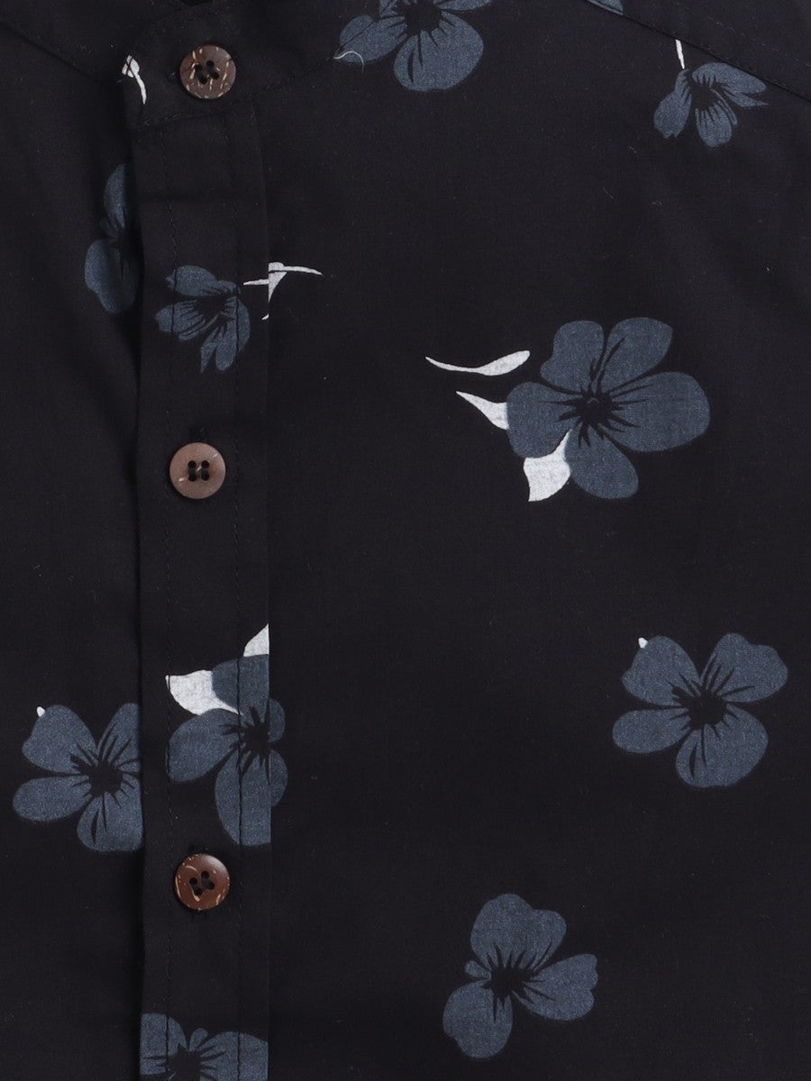 BAATCHEET Cottton Half Sleeves Flower Printed Shirt- Black