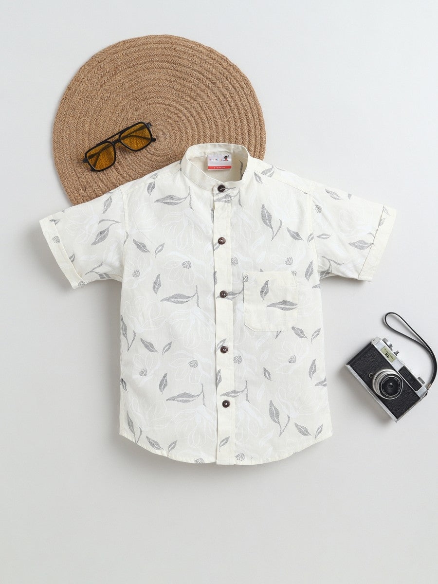 BAATCHEET Cottton Half Sleeves Leaf Printed Shirt- Beige