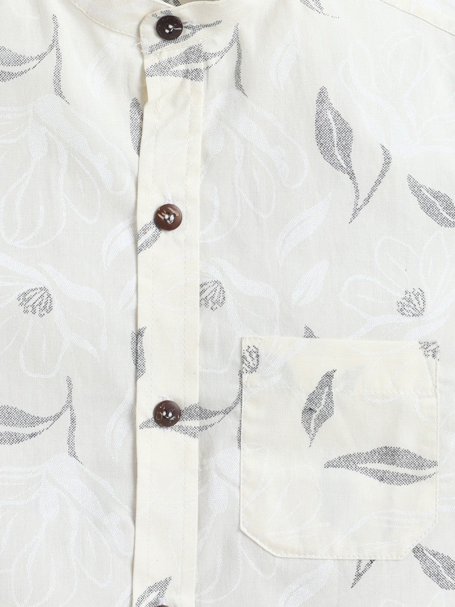 BAATCHEET Cottton Half Sleeves Leaf Printed Shirt- Beige