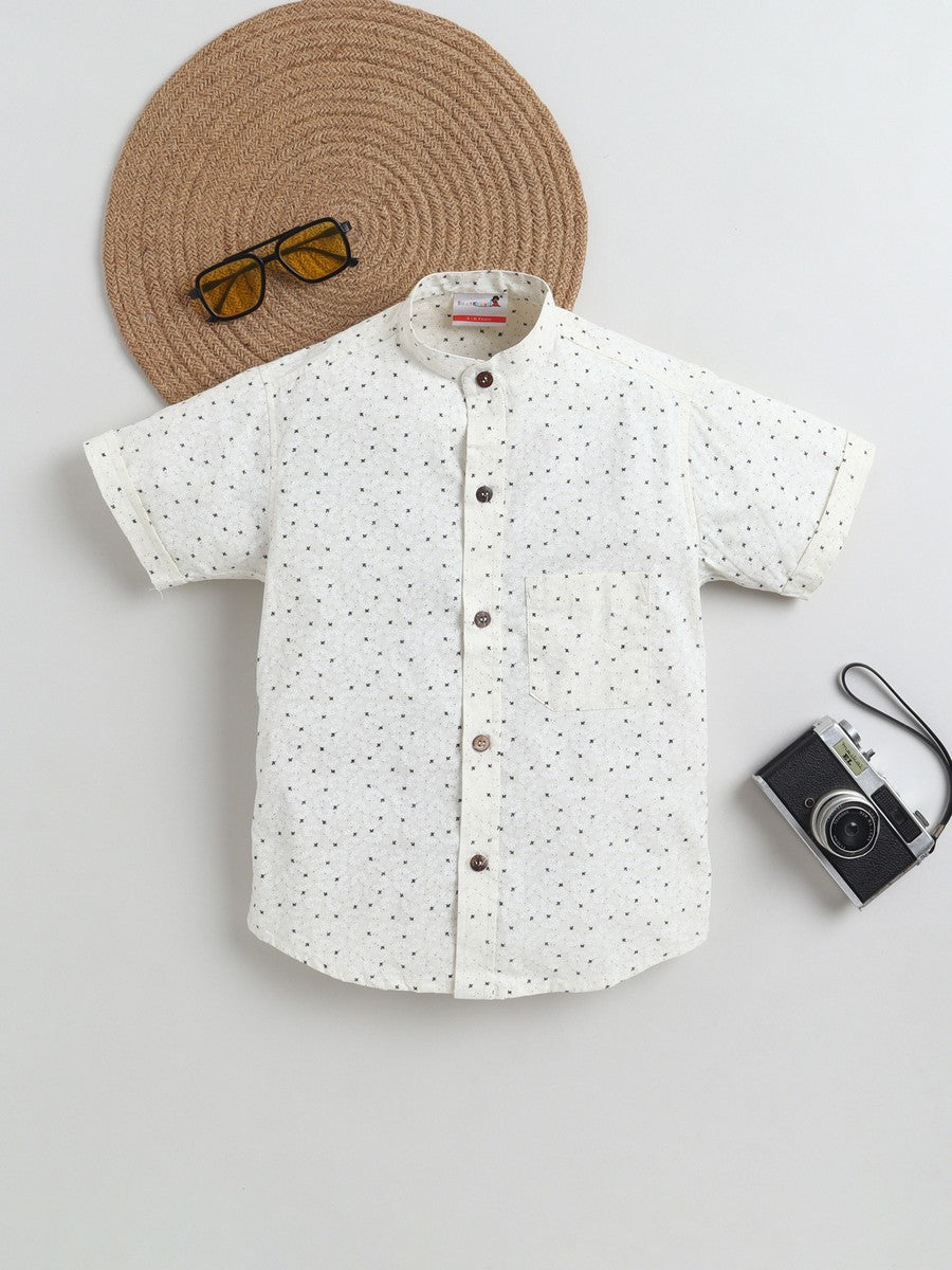 BAATCHEET Cottton Half Sleeves Star Printed Shirt- Beige