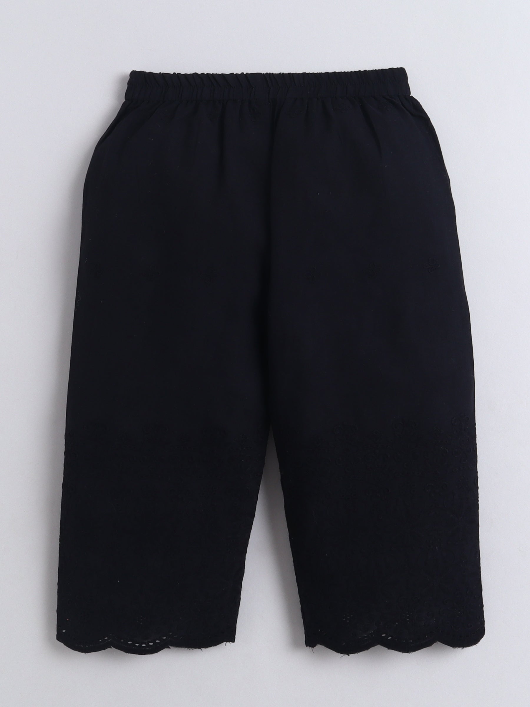 BAATCHEET Cottton Three Fourth Sleeves  Peterpan Collar Top and Pant set - Black