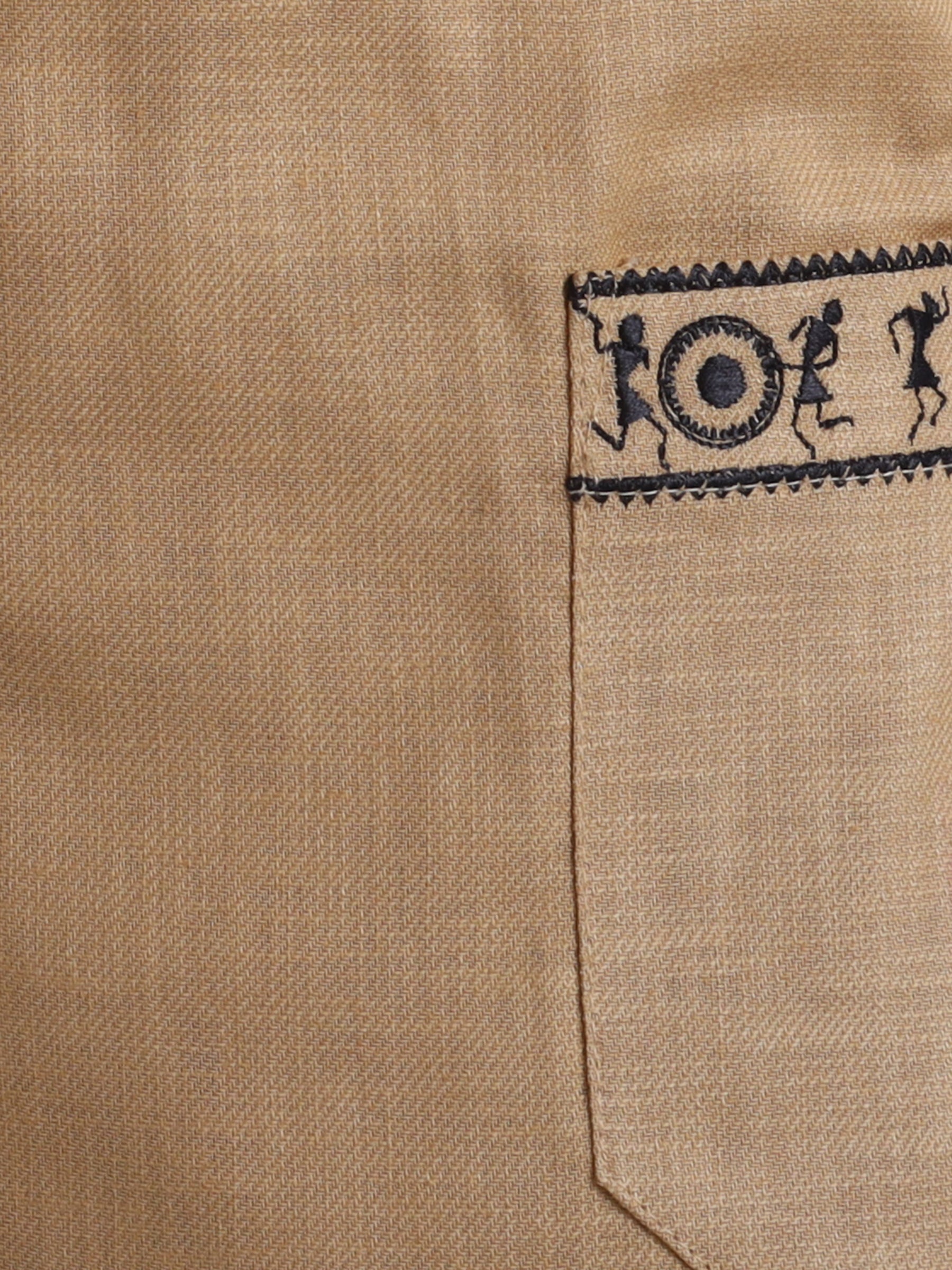 BAATCHEET Cotton Full Length Tribal Embroided Jogger - Beige