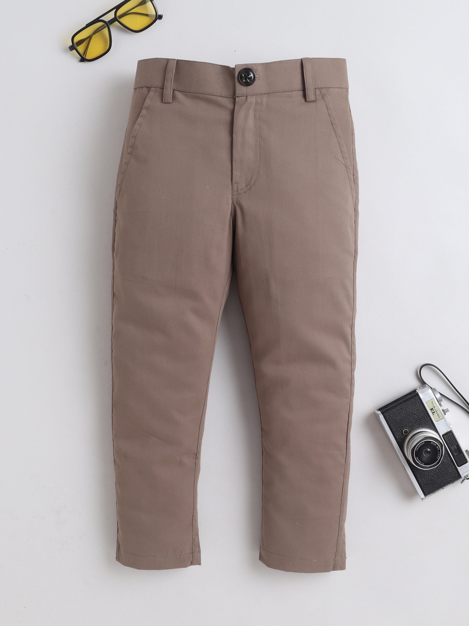 BAATCHEET Cottton Woven Full Length  Solid Trouser With Adjustable Elastic- Brown