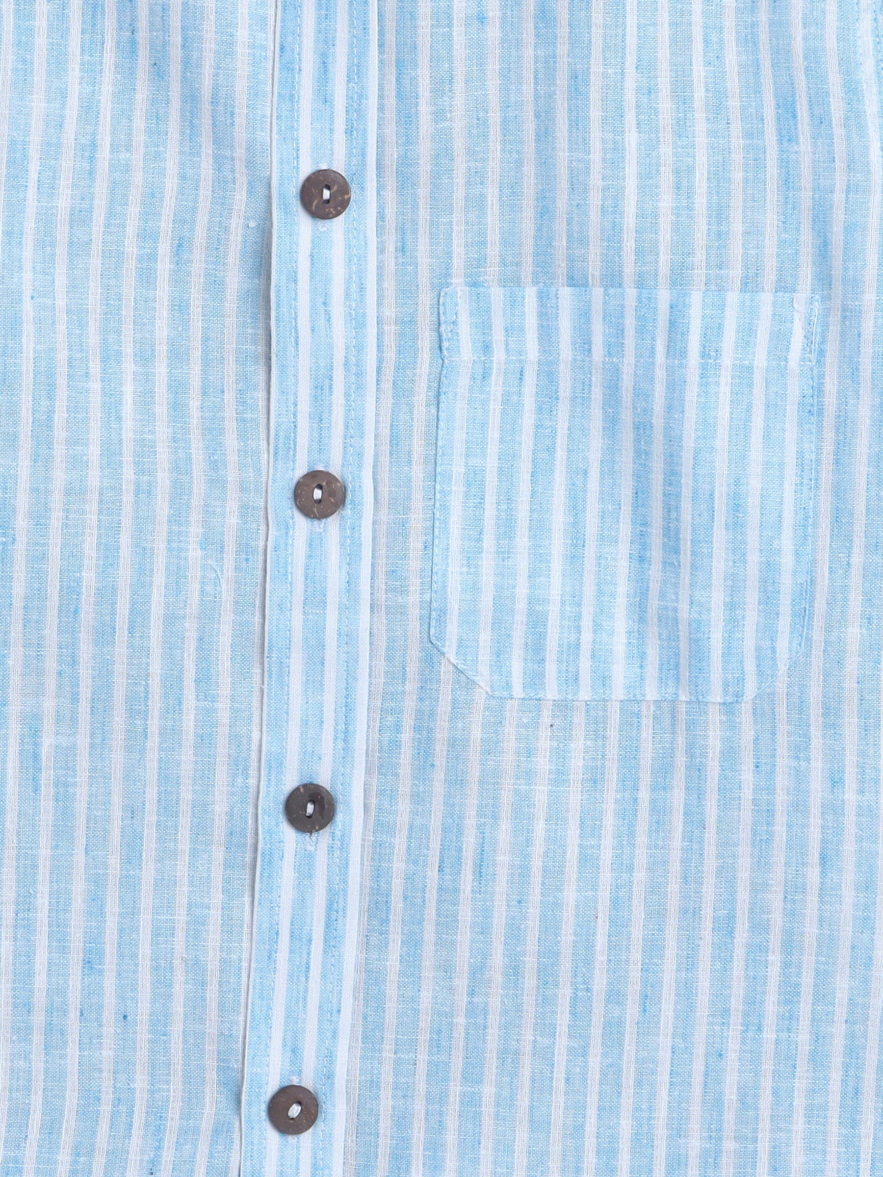 BAATCHEET Cotton Linen  Half Sleeves Striped Shirt  - Blue