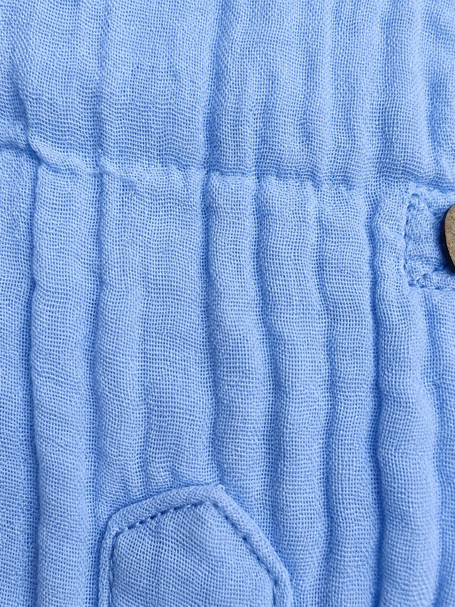 BAATCHEET Cottton Woven Full Sleeves Muslin Solid Shirt With Heart Button- Blue