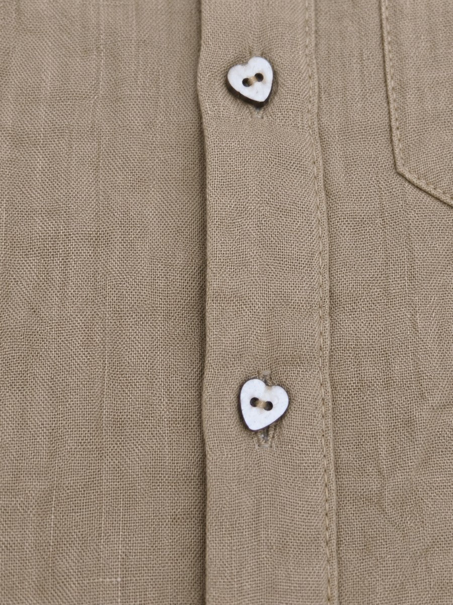 BAATCHEET Cottton Woven Full Sleeves Muslin Solid Shirt With Heart Button- Brown