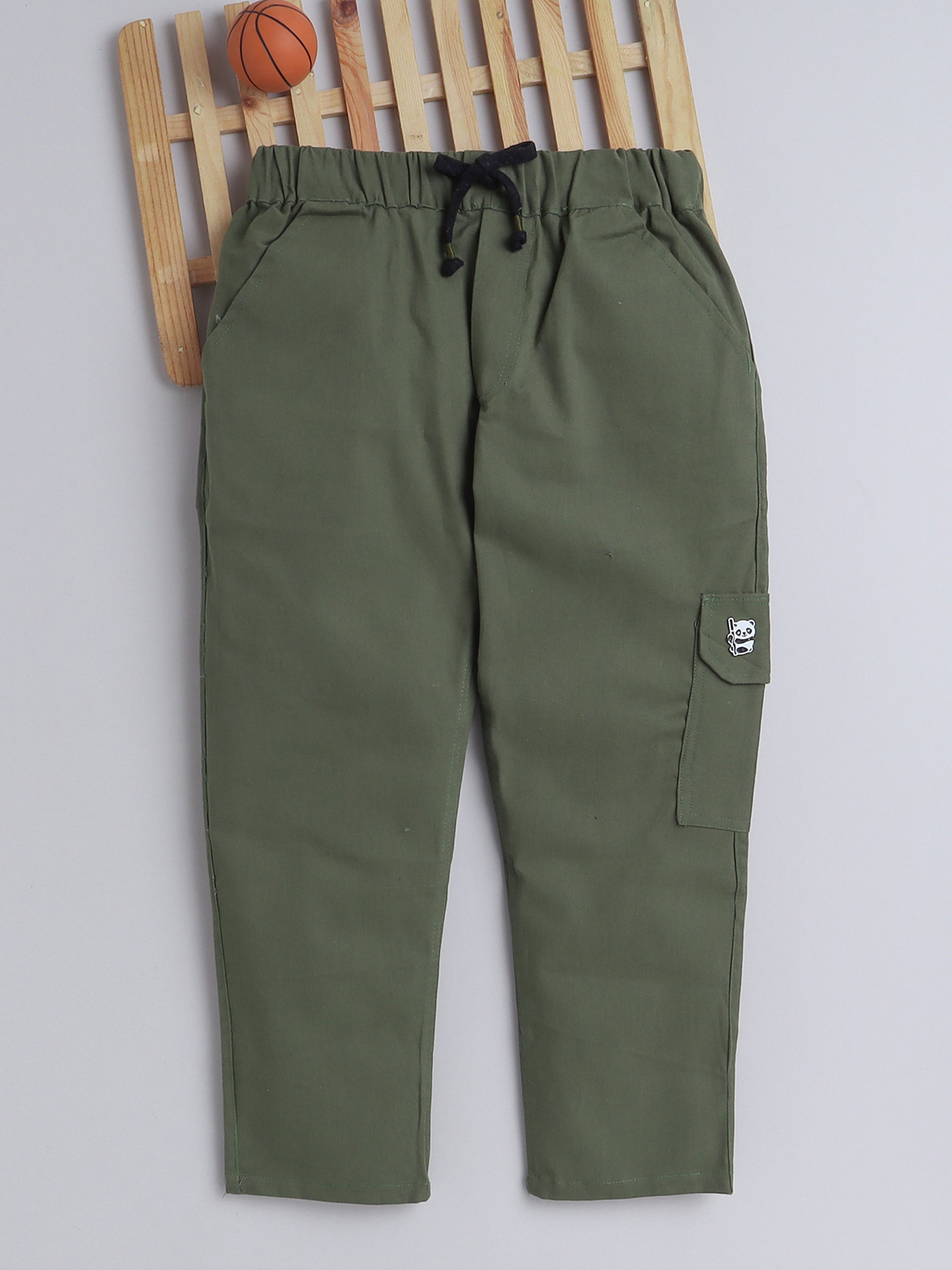 BAATCHEET COTTON FULL LENGHT SIDE POCKET PANDA PATCH JOGGER  PANT  - DARK GREEN