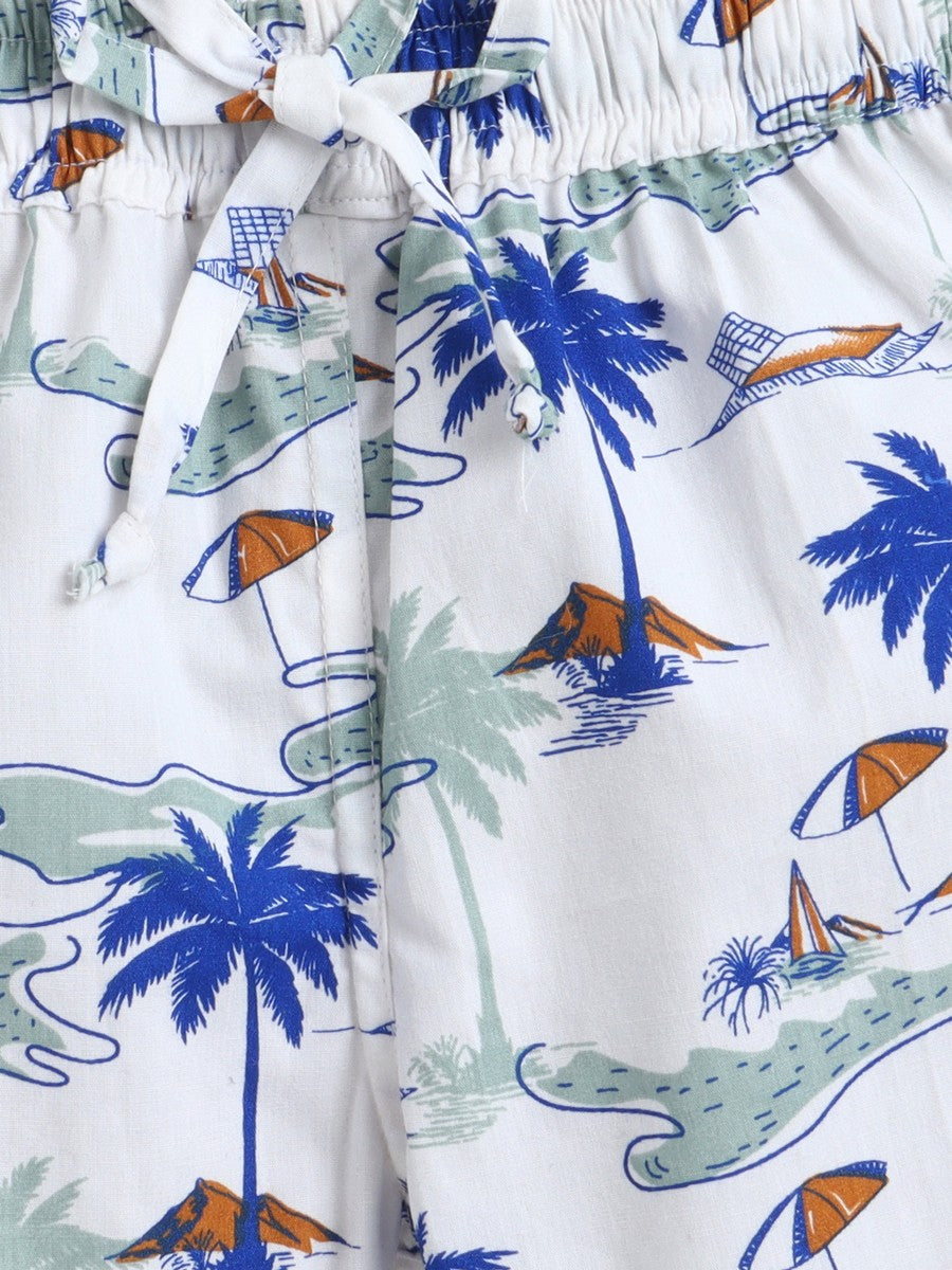BAATCHEET Cottton  Half Sleeves Beach Theme Printed Shirt With Shorts Set- Green