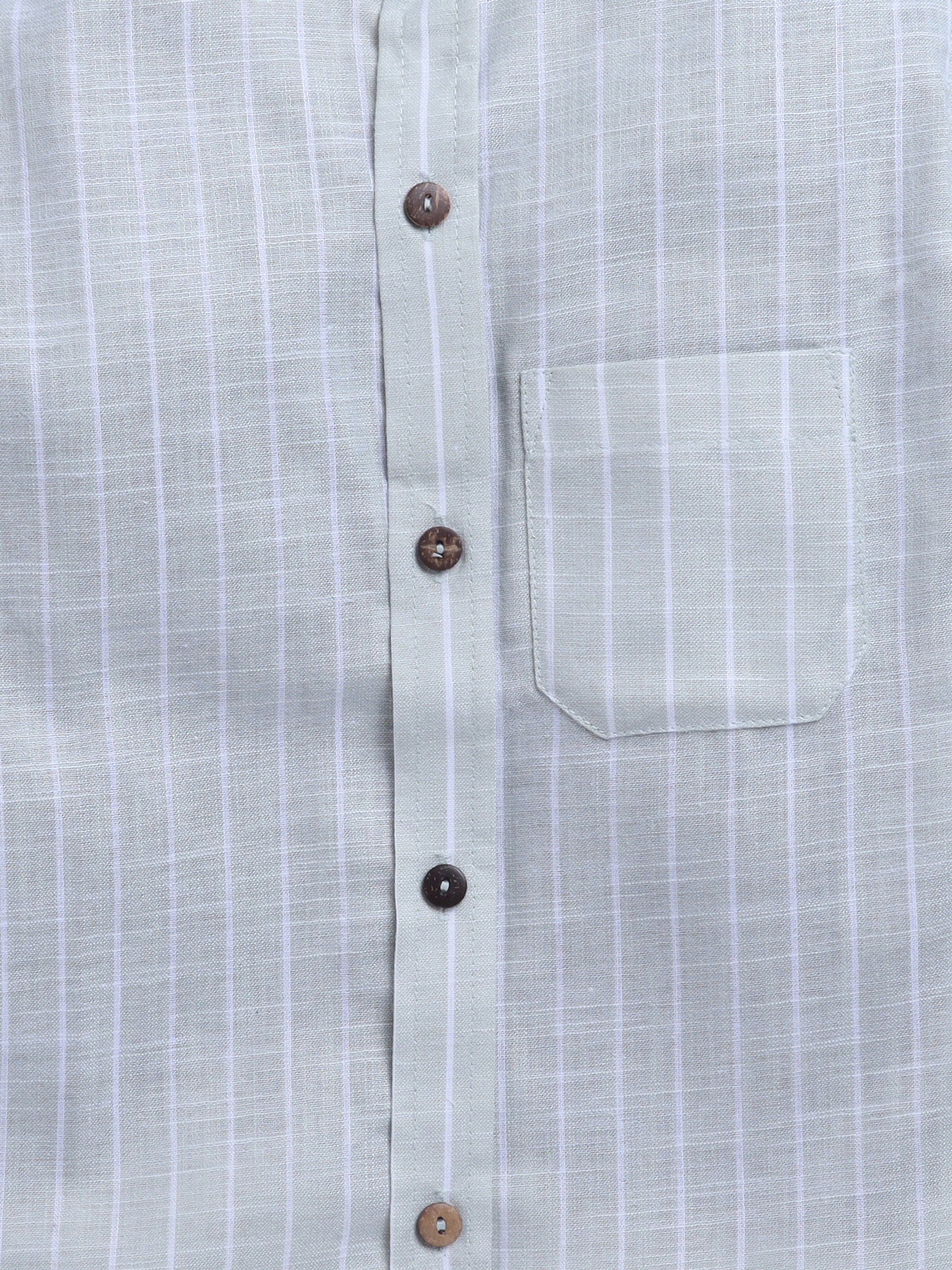 BAATCHEET Cottton Linen Woven Full Sleeve Striped Shirt With Attached T-Shirt - Green