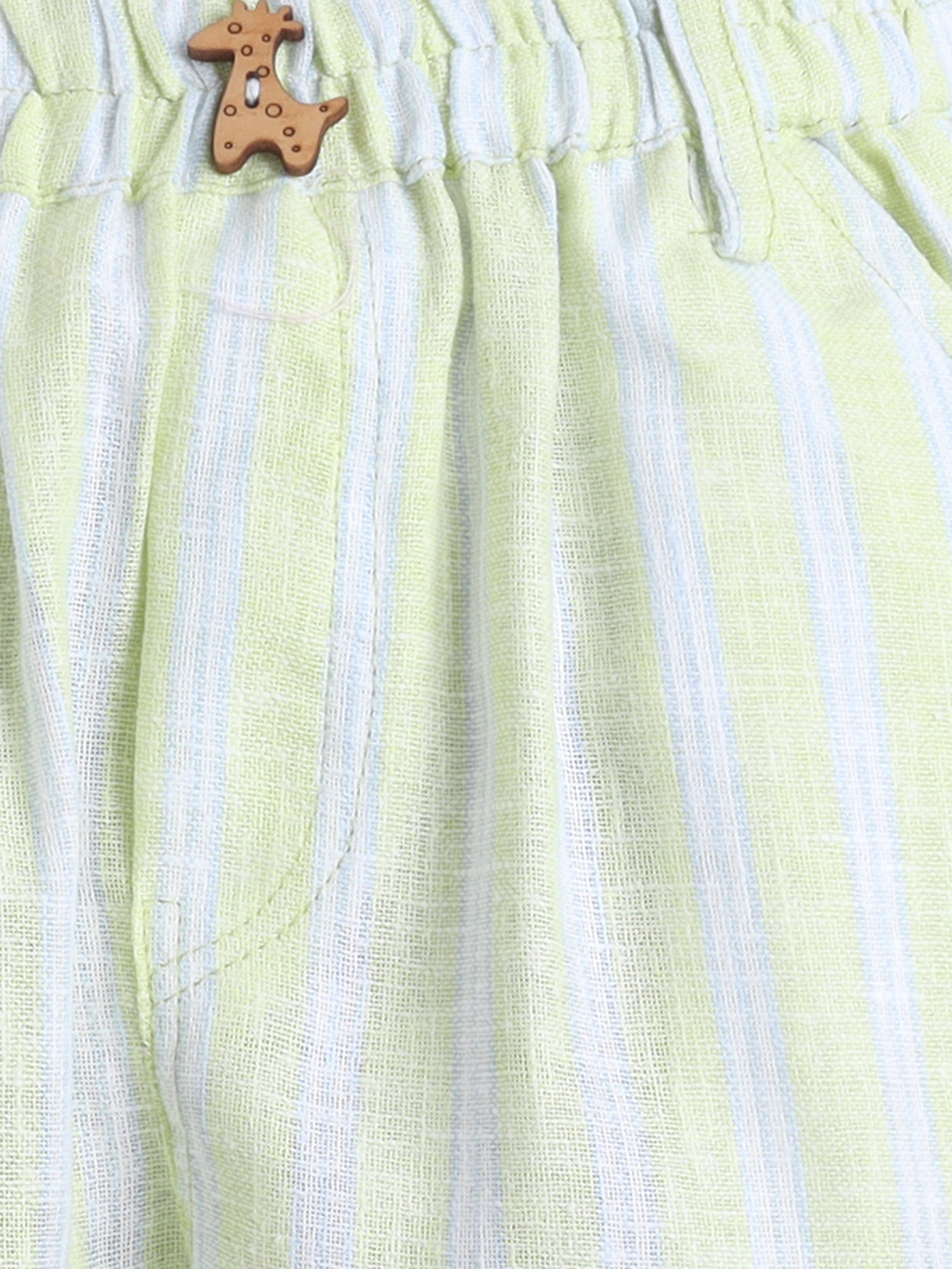 BAATCHEET Cotton Woven Full Length Striped Pant With Giraffe Button and Belt Loop- Green