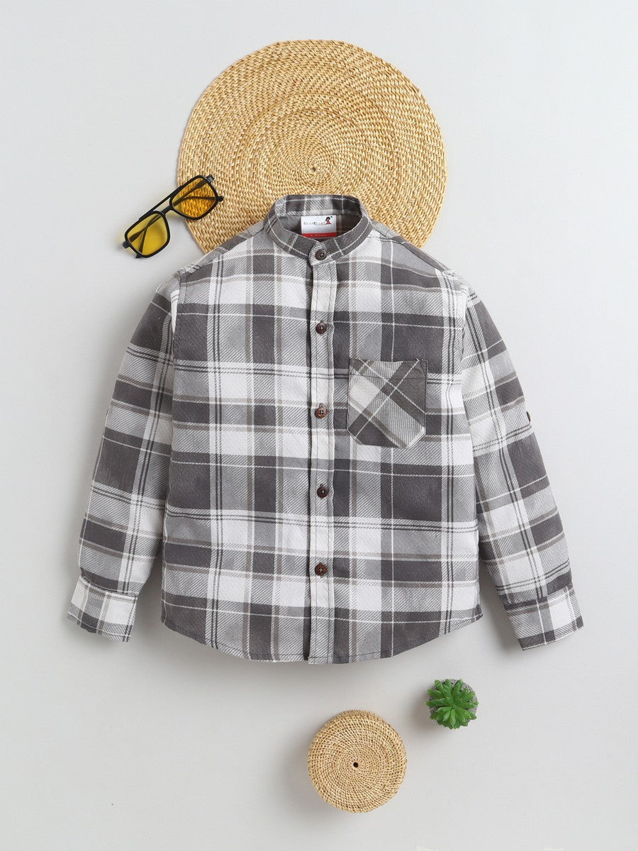 BAATCHEET Cottton  Full Sleeves Check Shirt - Grey