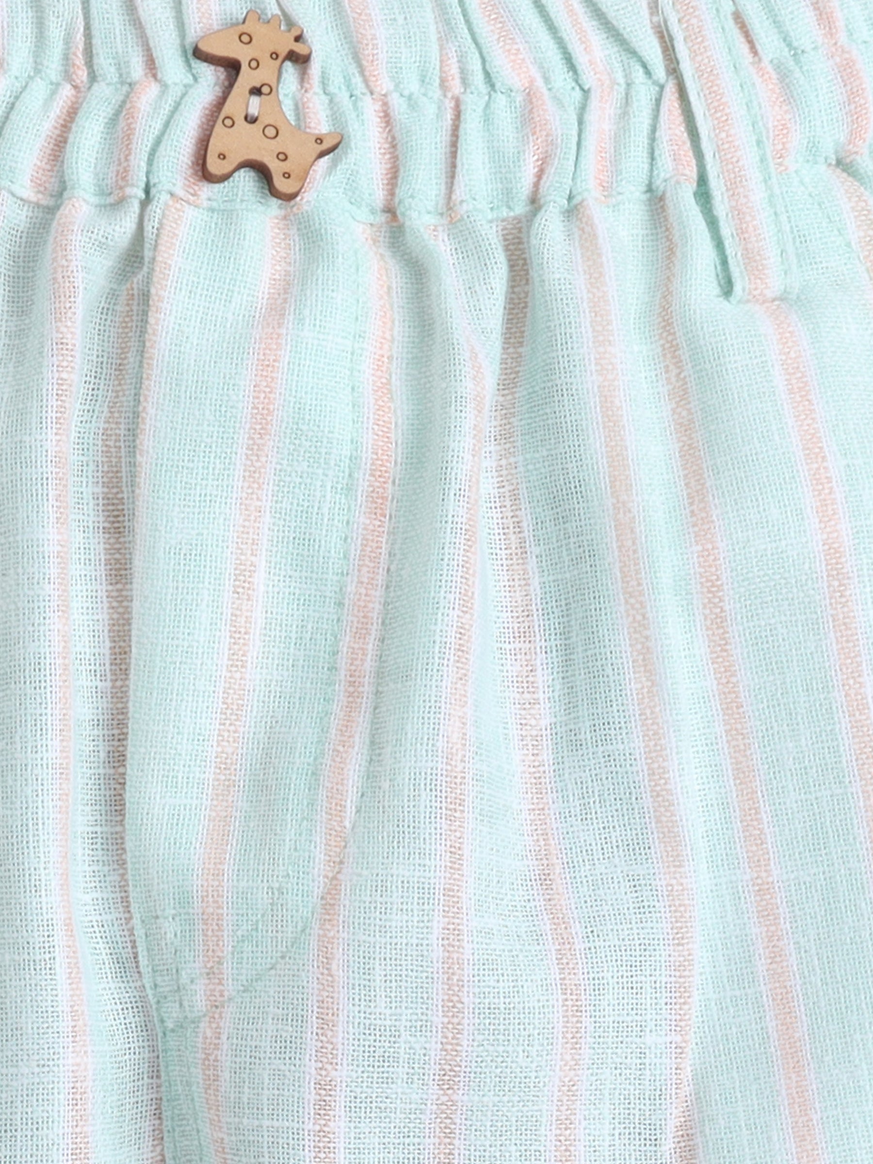 BAATCHEET Cotton Woven Full Length Striped Pant With Giraffe Button and Belt Loop- Green 1