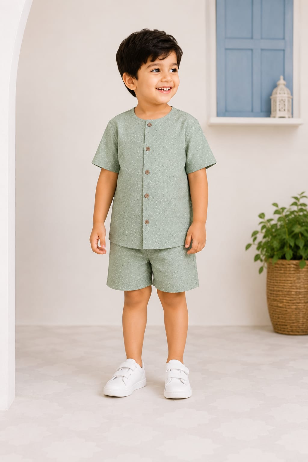 BAATCHEET Cottton Woven Half Sleeves Abstract Printed  Shirt With Shorts Set - Green