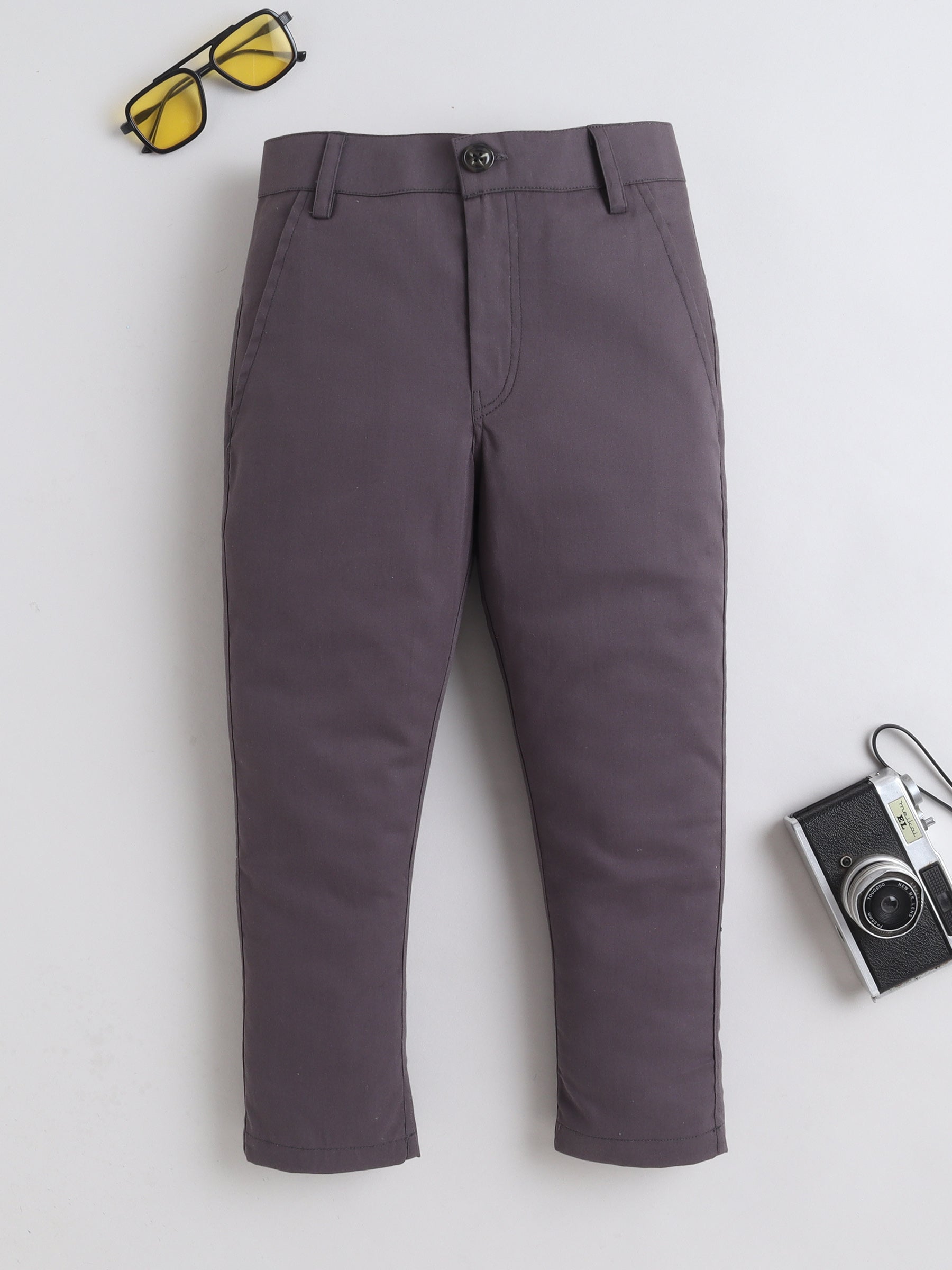 BAATCHEET Cottton Woven Full Length  Solid Trouser With Adjustable Elastic- Grey