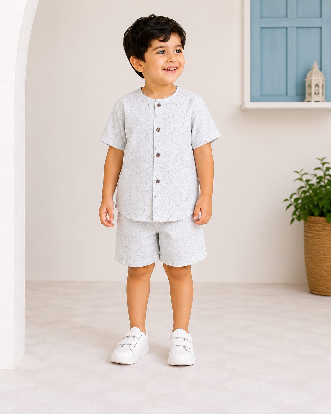 BAATCHEET Cottton Woven Half Sleeves Abstract Printed  Shirt With Shorts Set - Grey