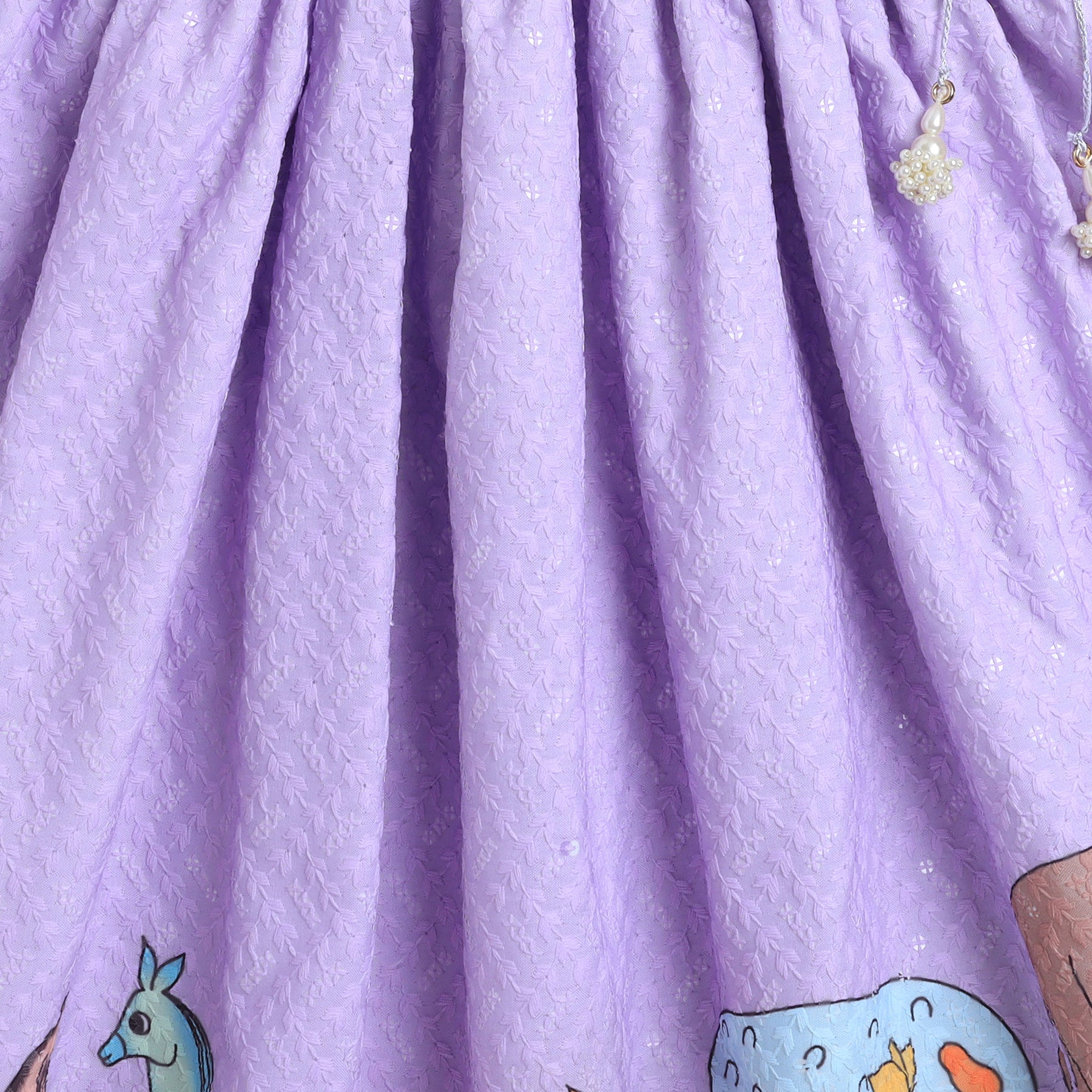 BAATCHEET Cotton Three Fourth Sleeves Motif Hand Embroidery Lehnga And Choli- Lavender