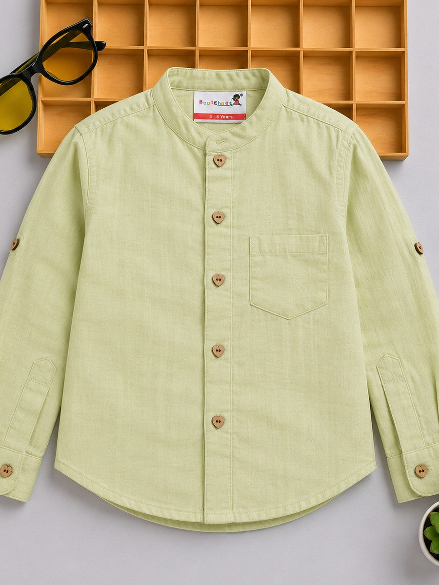BAATCHEET Cottton Woven Full Sleeves Muslin Solid Shirt With Heart Button- Lemon