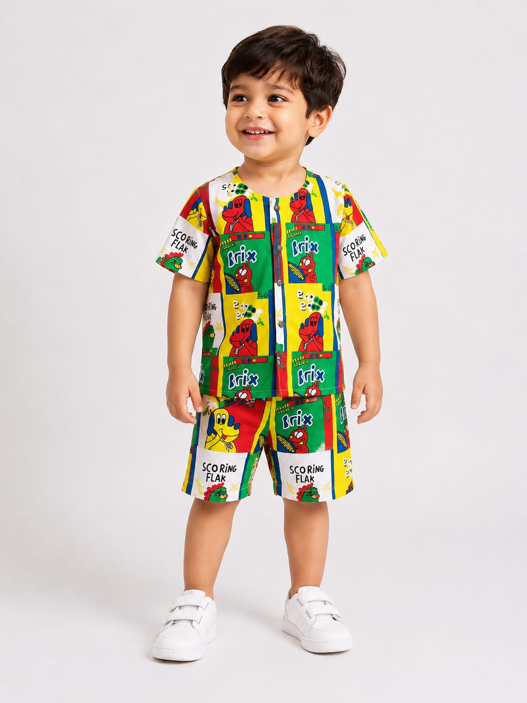 BAATCHEET Cottton Woven Half Sleeves Cartoon Printed  Shirt With Shorts Set - Multi