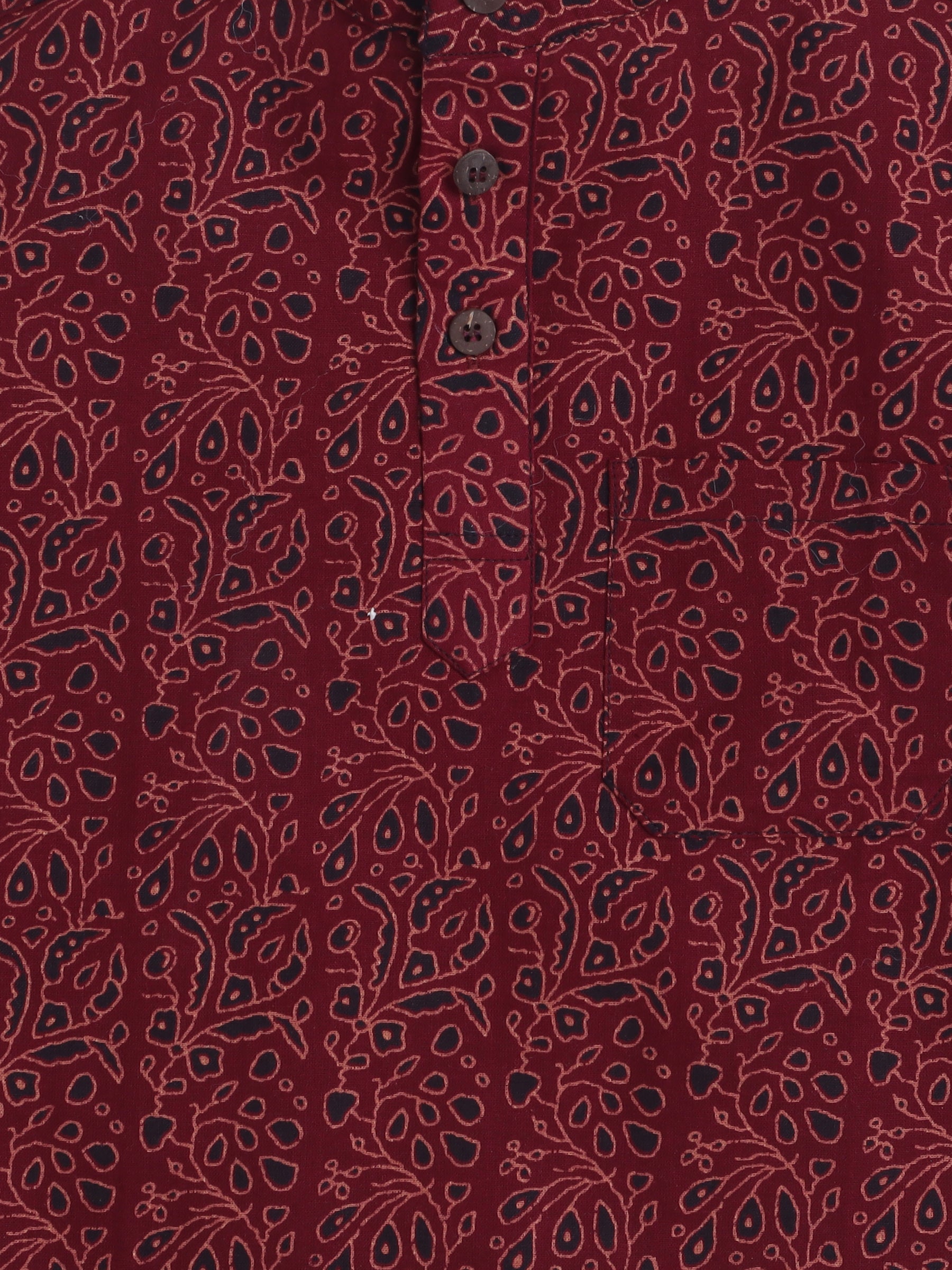 BAATCHEET Cotton Half Sleeves Printed  Shirt Style Kurta  - Maroon
