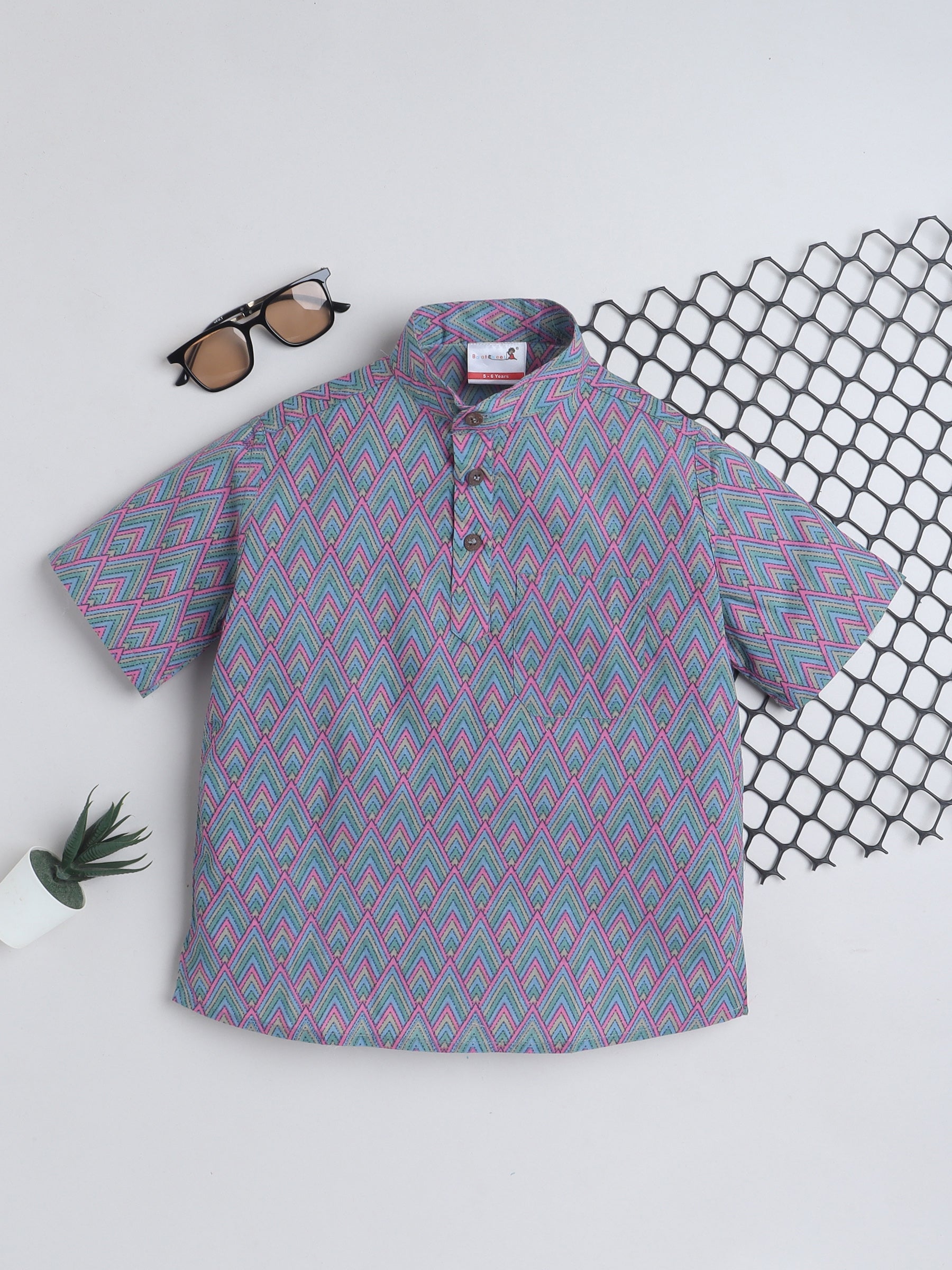 BAATCHEET Cotton Half Sleeves Printed  Shirt Style Kurta  - Multi