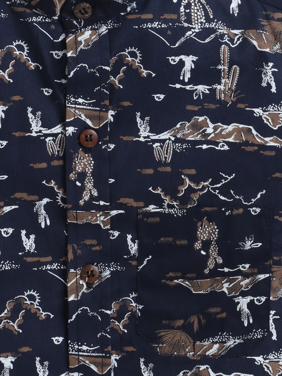 BAATCHEET Cottton Half Sleeves Abstract Printed Shirt- Navy