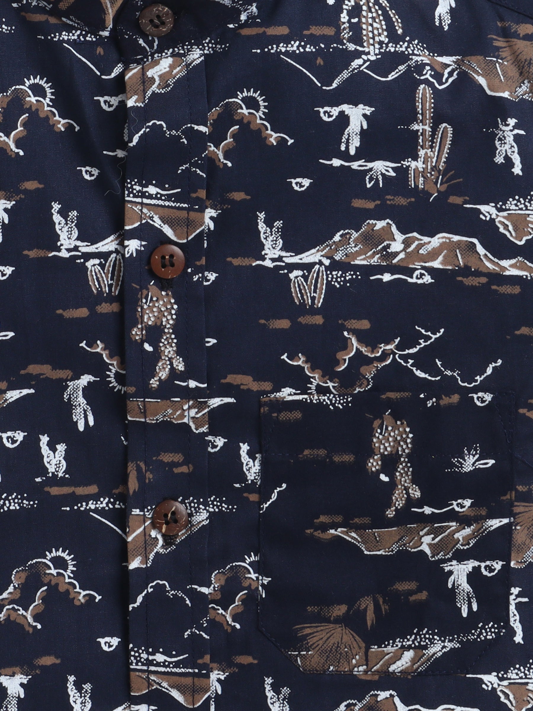 BAATCHEET Cottton Woven Half Sleeves Printed Shirt  - Navy