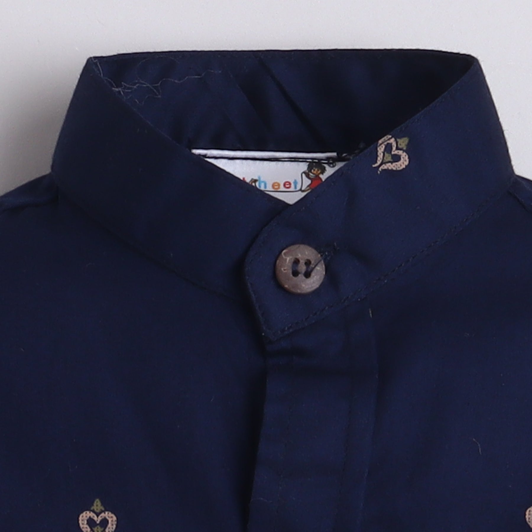 BAATCHEET Cotton Full Sleeves Motif Printed Shirt With Attached T-Shirt- Navy