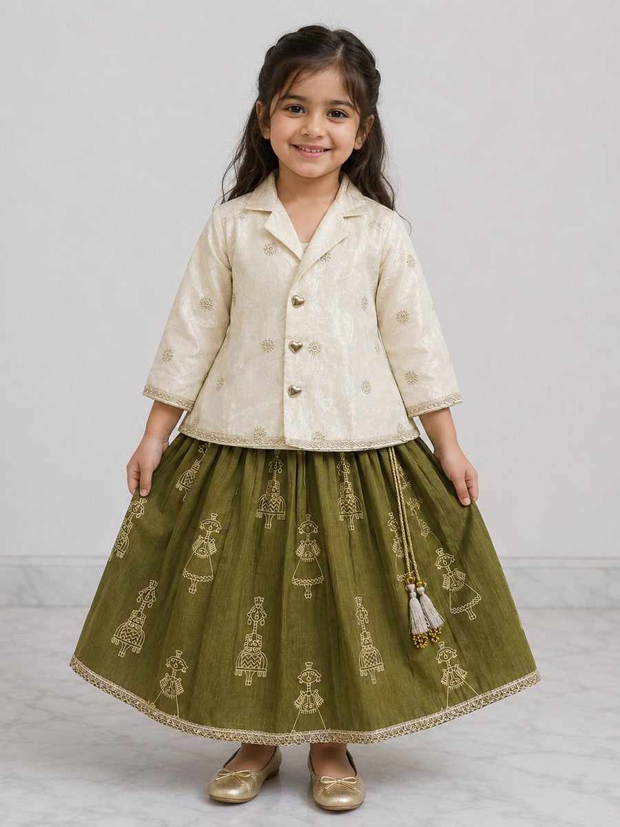 BAATCHEET Cottton Woven Three Fourth Sleeves Booti Embroidery Choli Lehnga Set  - Green