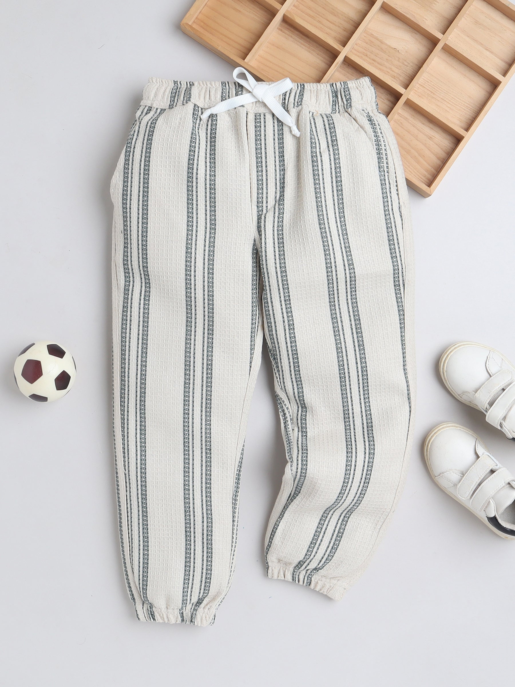 BAATCHEET Jute Cotton Check Full Lenght Jogger  - Off White
