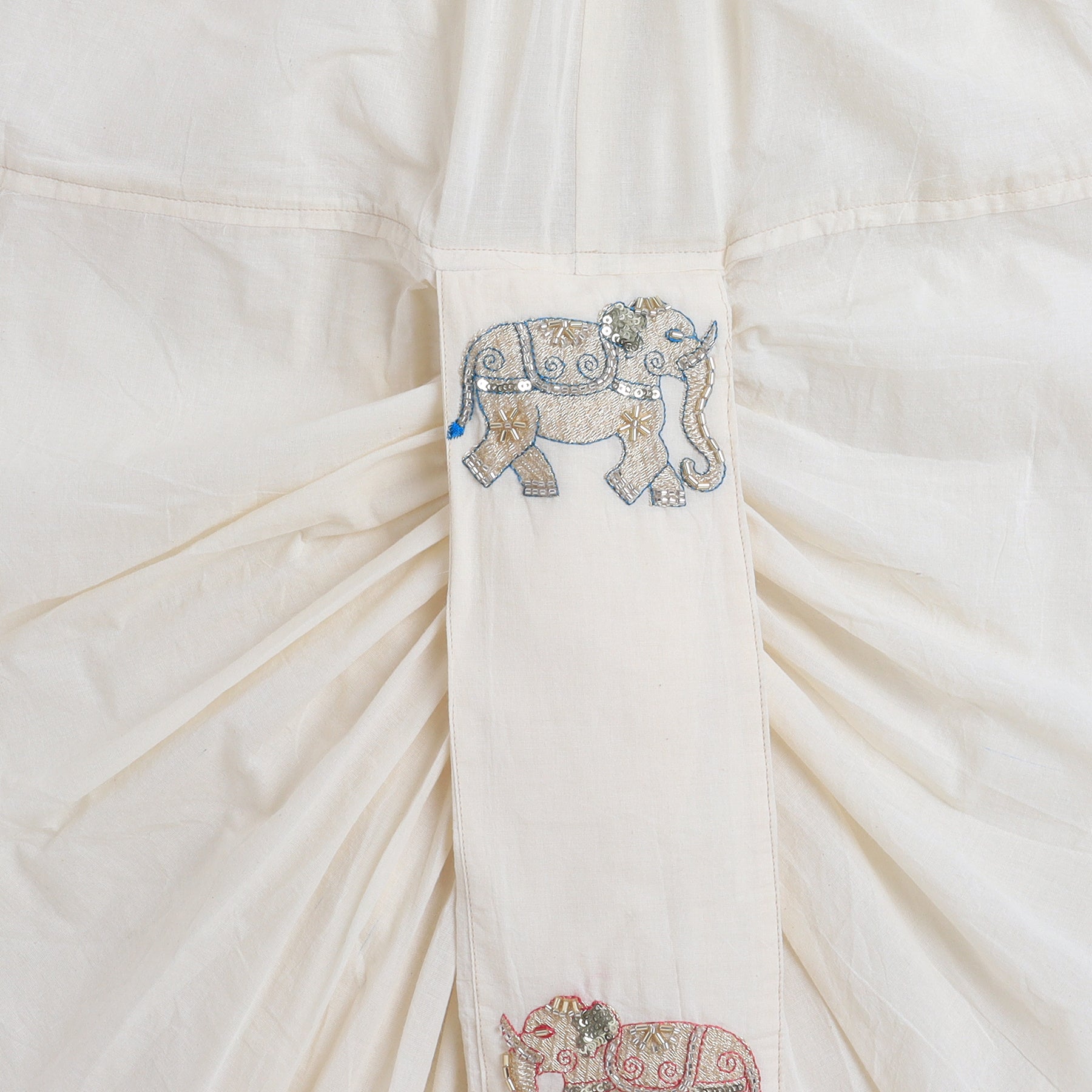 BAATCHEET  Cotton Full Sleeves Kora Premium Quality  Hand Embroidery Elephant Angrakha Kurta And Dhoti  - Off White