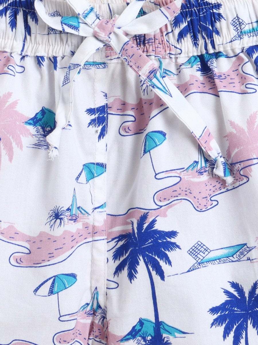 BAATCHEET Cottton  Half Sleeves Beach Theme Printed Shirt With Shorts Set- Peach
