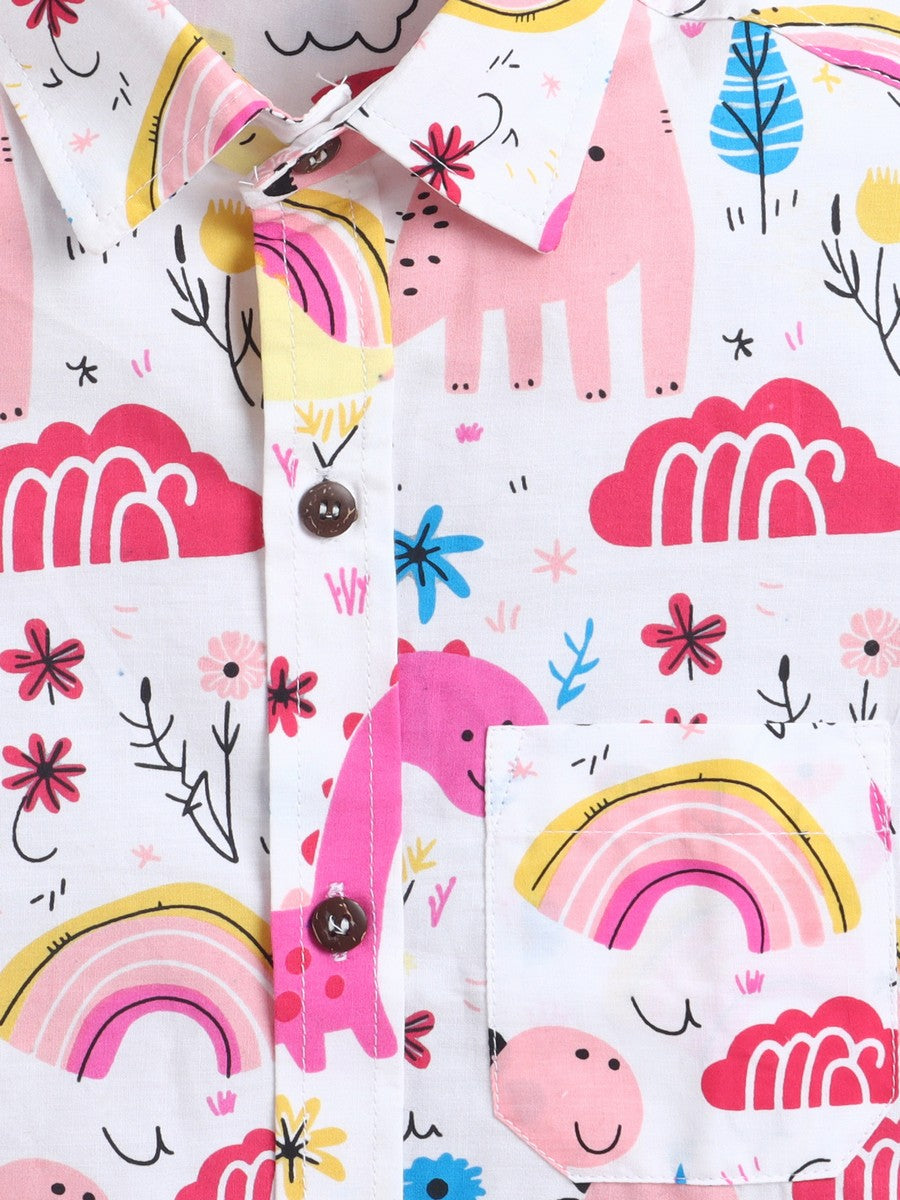 BAATCHEET Cottton Half Sleeves Dino Printed Shirt- Pink