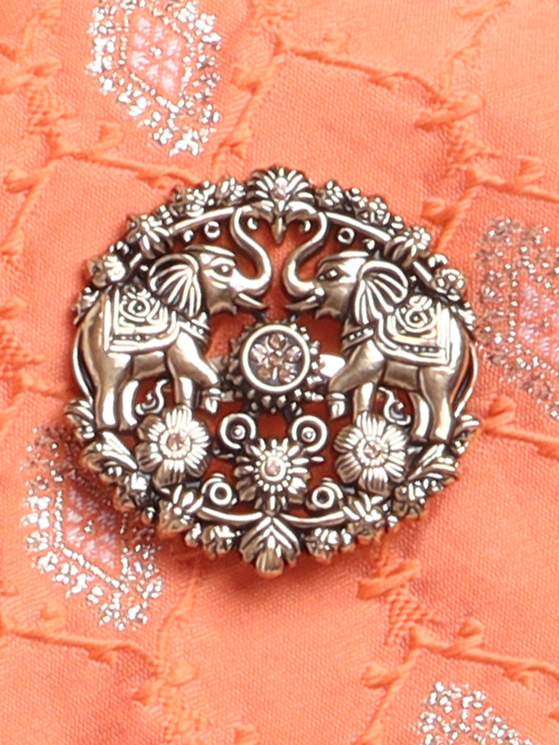 BAATCHEET Cottton Woven Full Sleeves Embroided Embellished Evil Eye Sherwani With Dhoti and Elephant Brooch Set- Peach