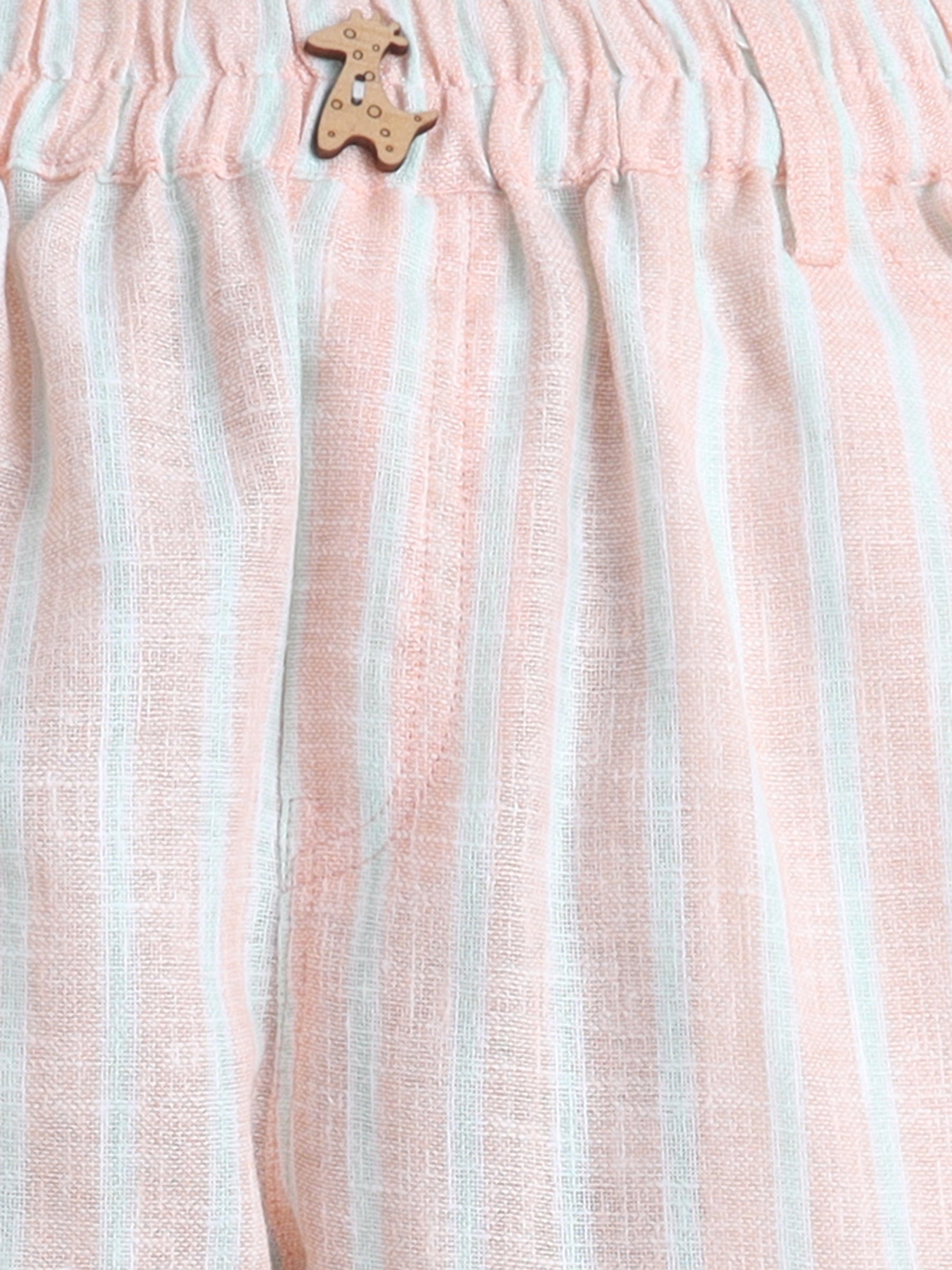 BAATCHEET Cotton Woven Full Length Striped Pant With Giraffe Button and Belt Loop- Peach