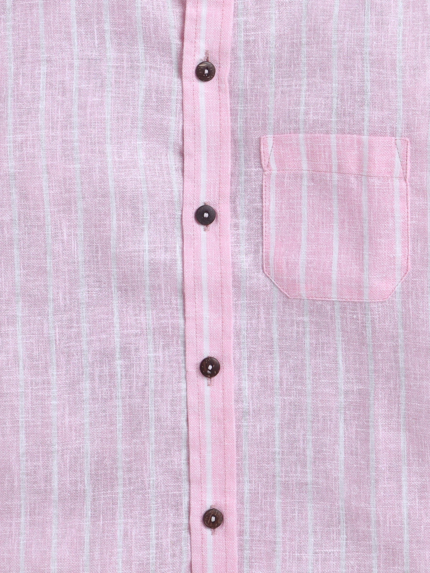 BAATCHEET Cottton Linen Woven Full Sleeve Striped Shirt - Pink