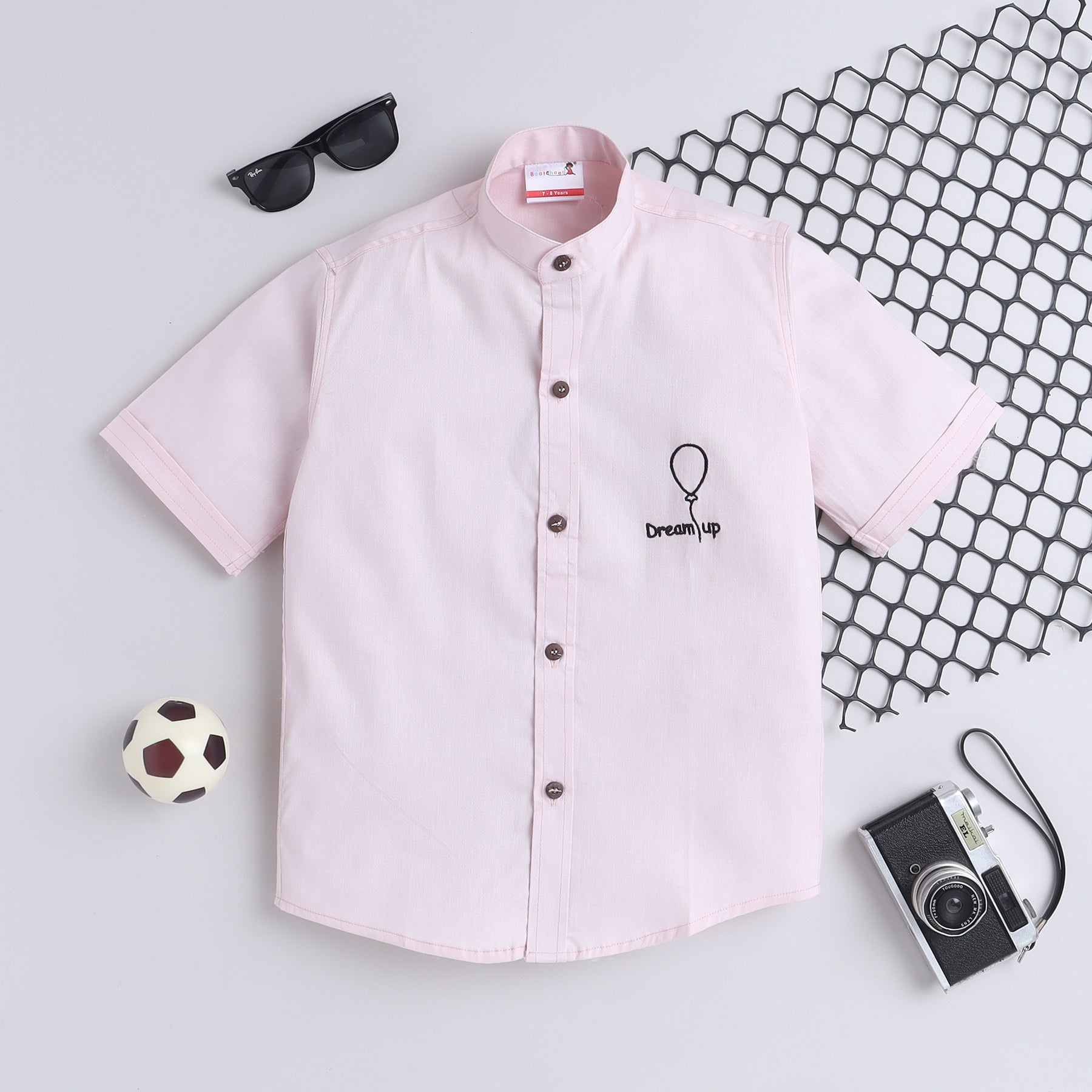 BAATCHEET Cottton Woven Half Sleeves Dream Up Embroided Shirt  - Pink