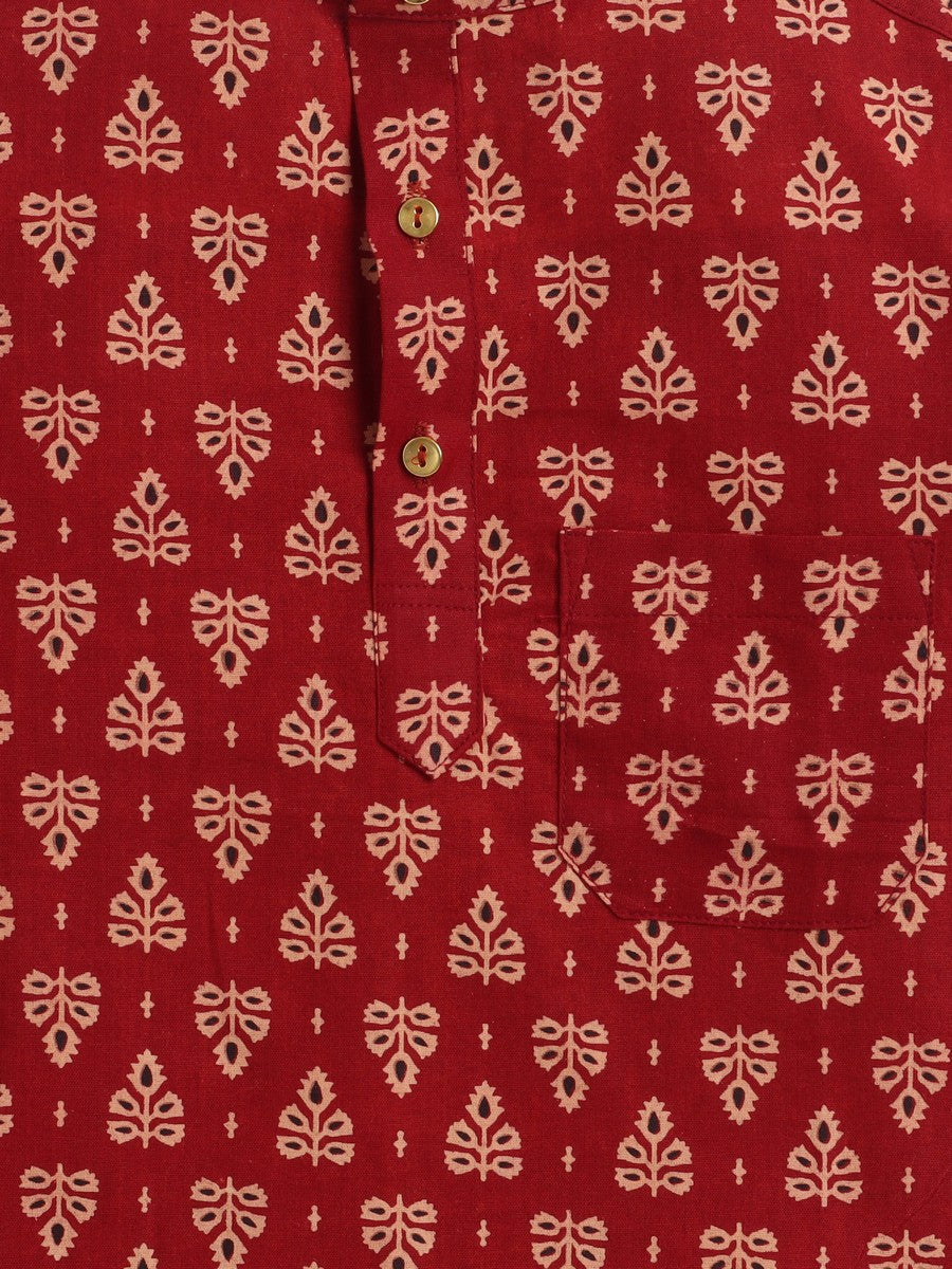 BAATCHEET Cottton  Half Sleeves Jaipuri Printed Short Kurta  - Red