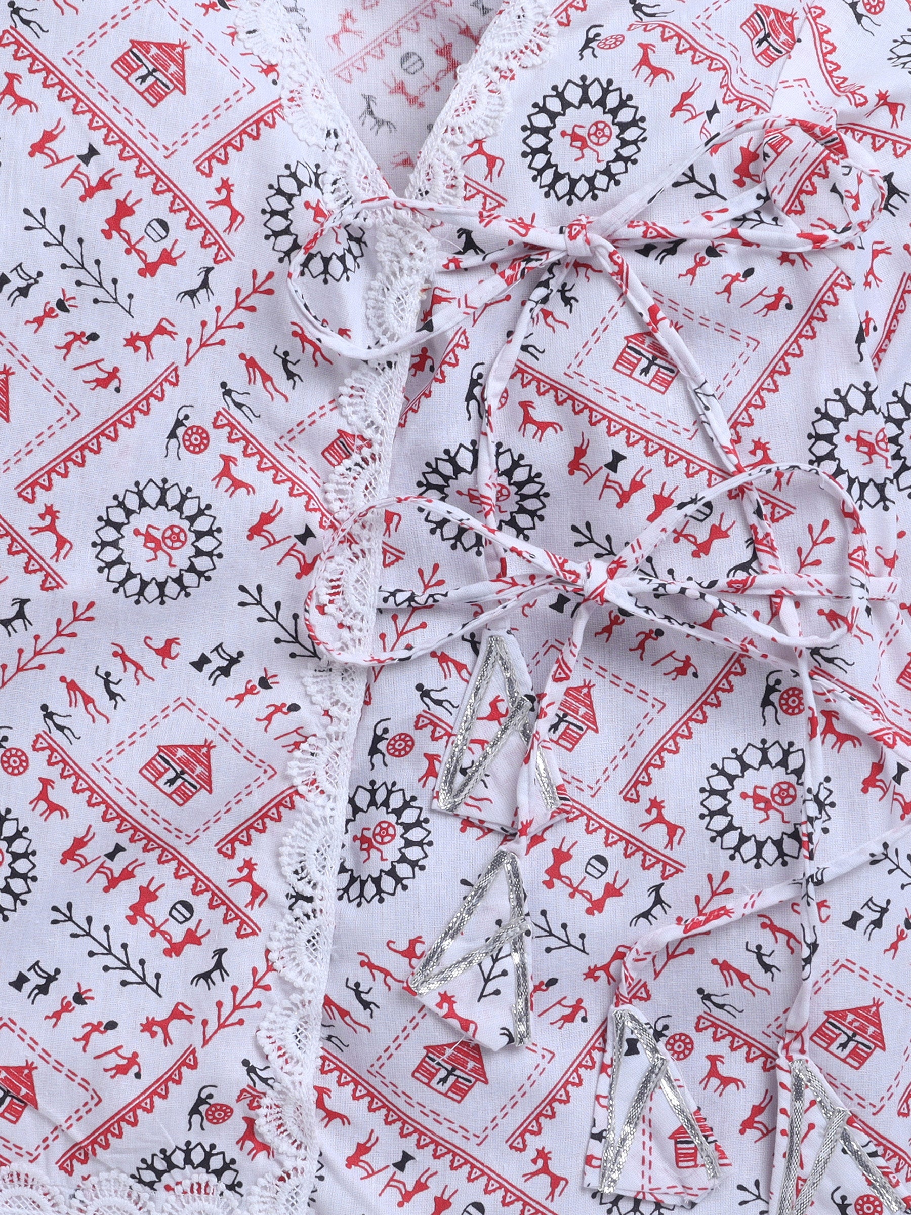 BAATCHEET Cottton Woven Full Sleeves Printed Angrakha Kurta With Solid Dhoti  - Red