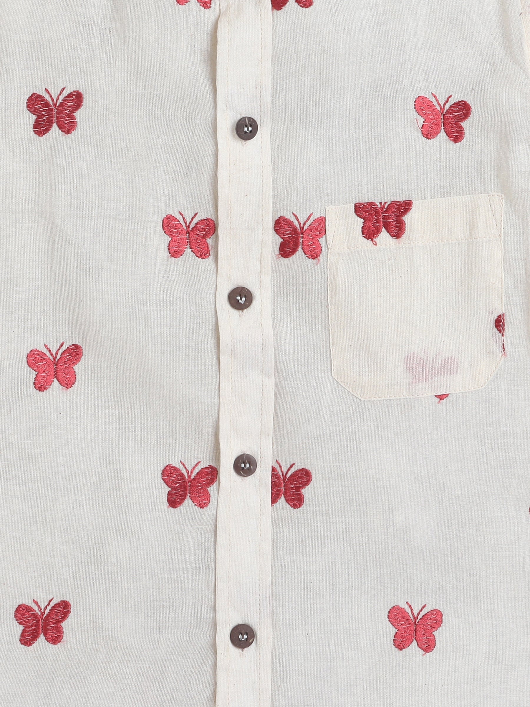 BAATCHEET Cotton  Half Sleeves Butterfly Embrided Shirt  - Red