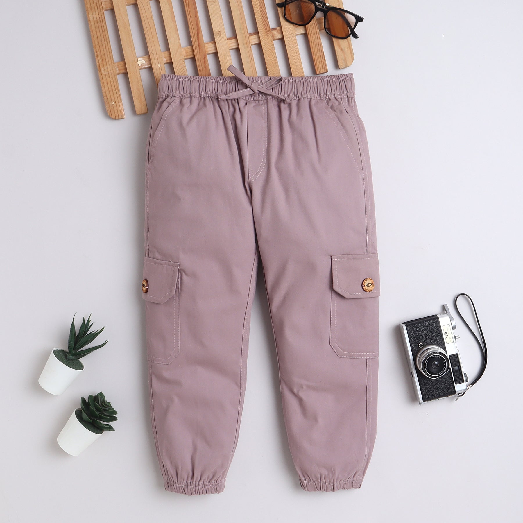 BAATCHEET Cotton Full Length Both Side Pocket with Evil Eye Button Jogger  - Taupe