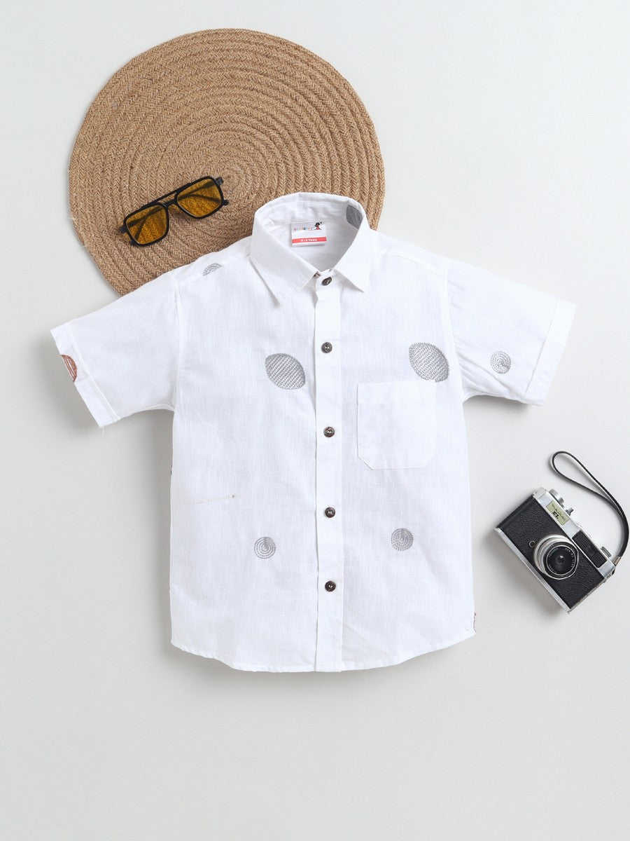 BAATCHEET Cottton Half Sleeves Embroided Shirt- White